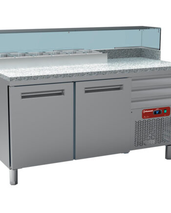 Kølebord Til Pizzeria    Døre 600x400    Neutrale Skuffer 600x400  Kølestruktur 6x Gn