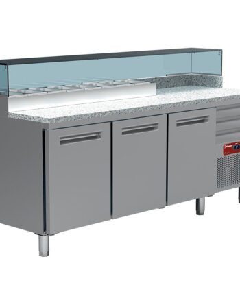 Kølebord Til Pizzeria    Døre 600x400    Neutrale Skuffer 600x400  Kølestruktur 8x Gn