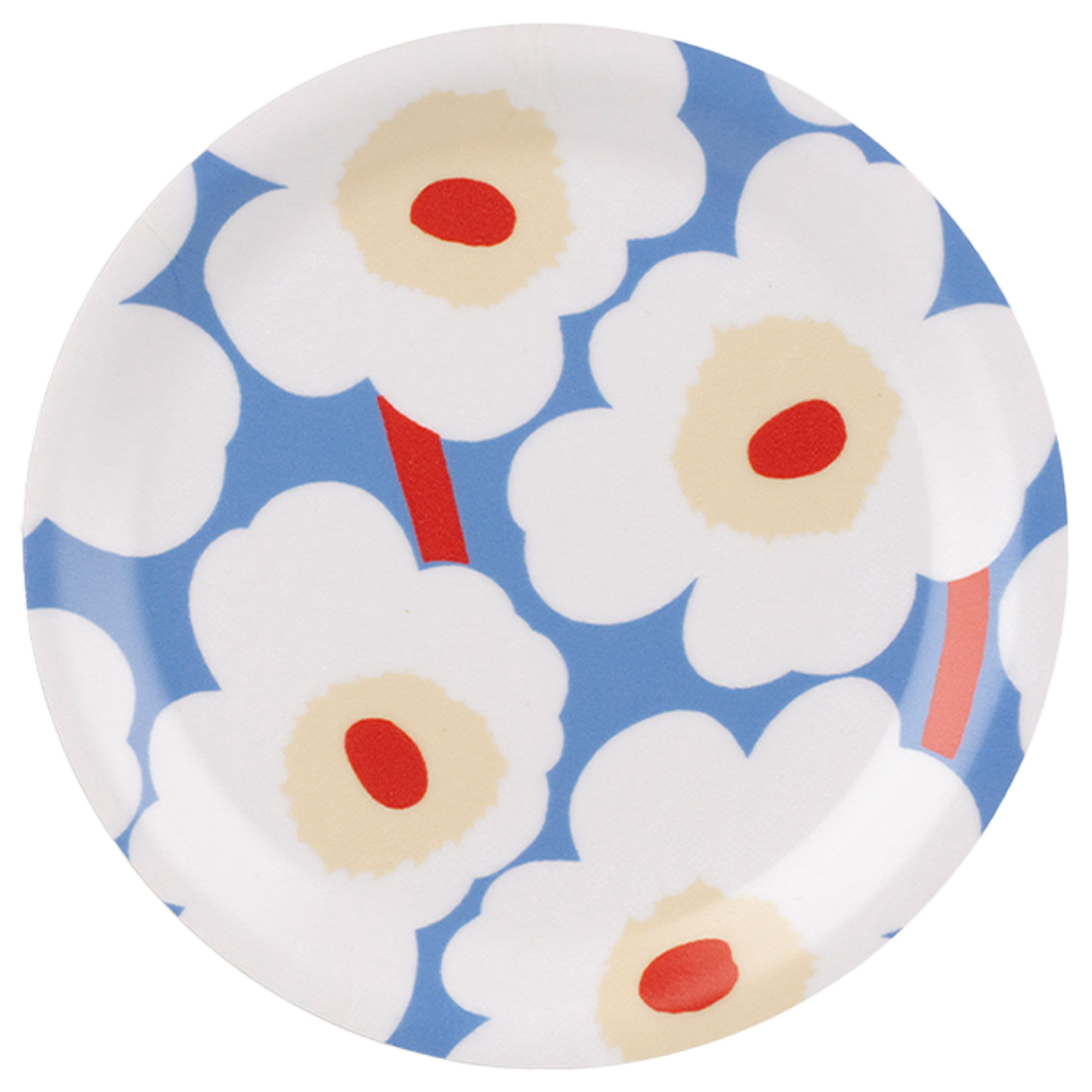 Marimekko Unikko Glasunderlägg 11 Cm  Ljusblå Naturvit Orangeröd
