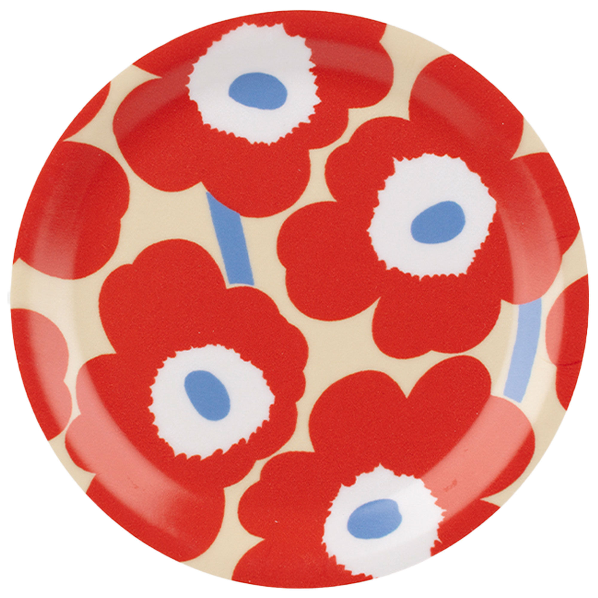 Marimekko Unikko Glasunderlägg 11 Cm  Orangeröd Ljusblå Naturvit