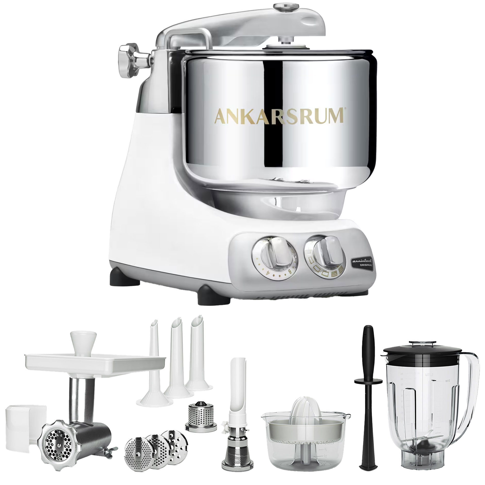 Ankarsrum Akm 6230 Køkkenmaskine   Deluxe Pakke  Blank Hvid