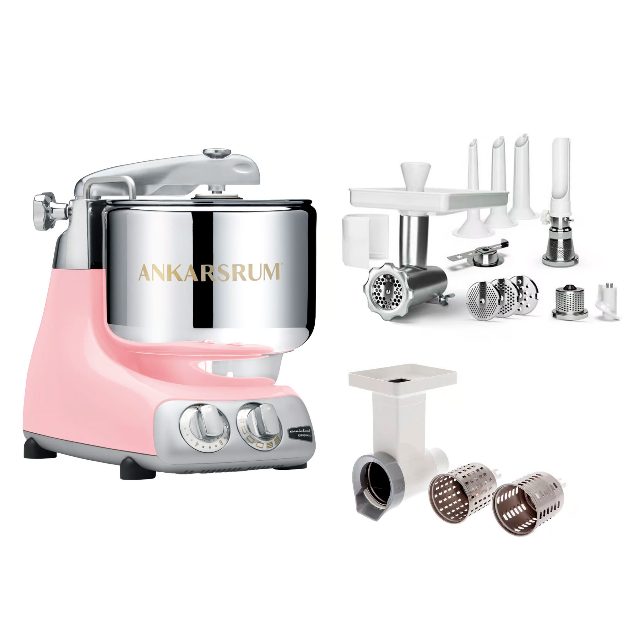 Ankarsrum Assistent Original Akm6230 Cloudy Pink   Komplet Kødhakker   Grøntsagsslicer