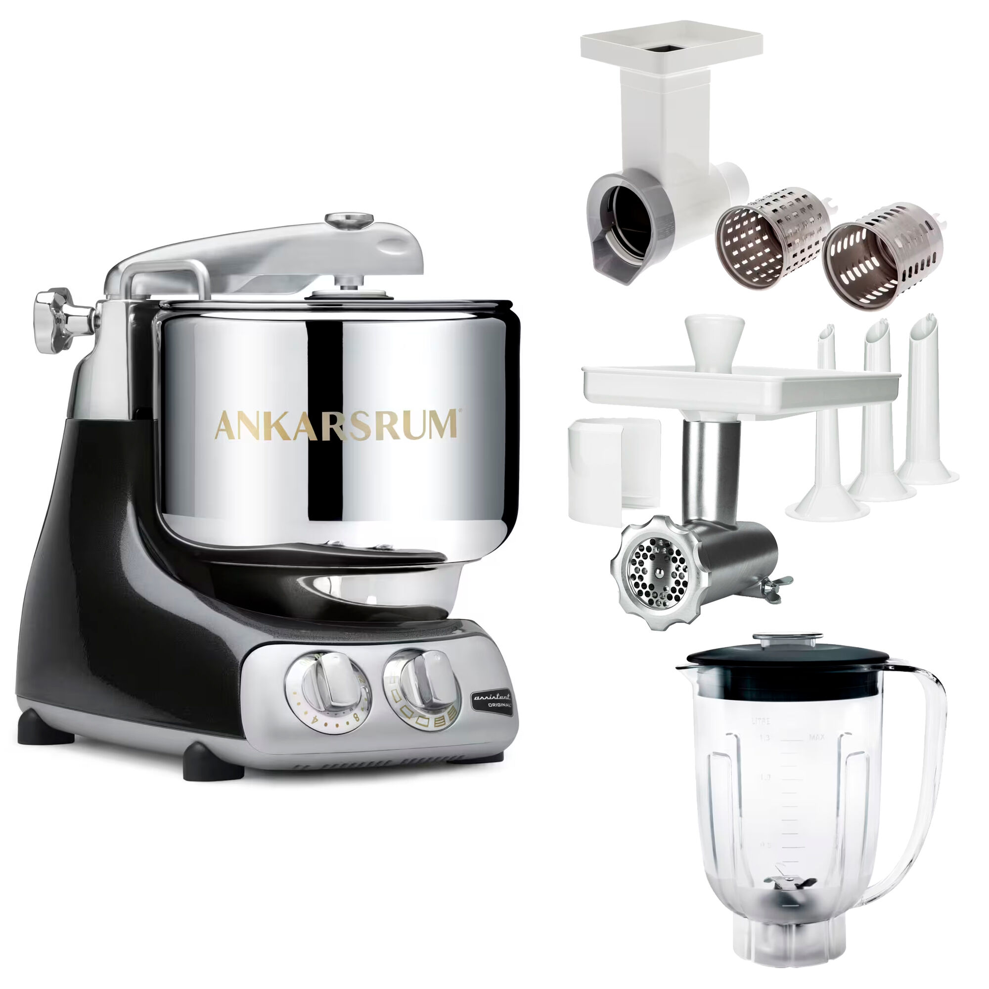 Ankarsrum Assistent Original Akm 6230 Køkkenassistent Med Kødkværn  Rive Skæretilbehør Og Blenderkande  Black Diamond