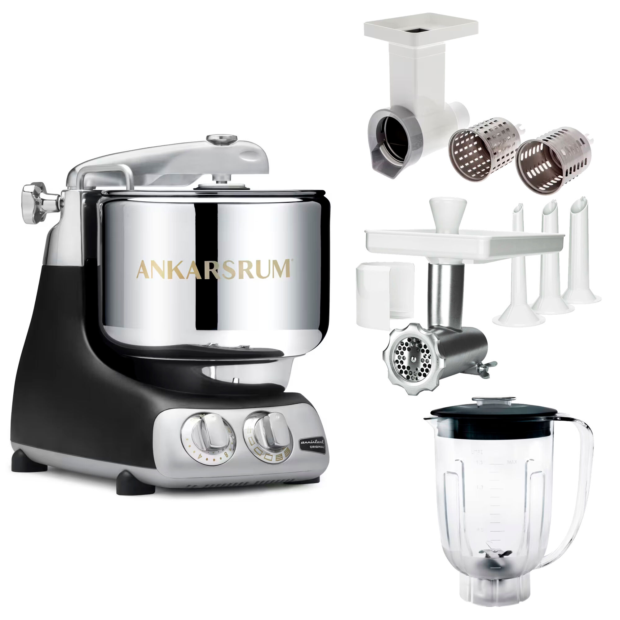 Ankarsrum Assistent Original Akm 6230 Køkkenassistent Med Kødkværn  Rive Skæretilbehør Og Blenderkande  Sort