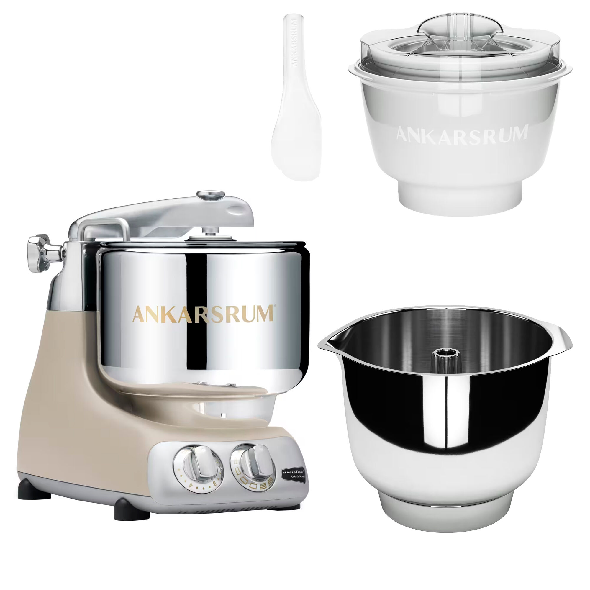 Ankarsrum Assistent Original Akm 6230 Køkkenmaskine Med Istilbehør Og Ekstra Piskebolle  Harmony Beige