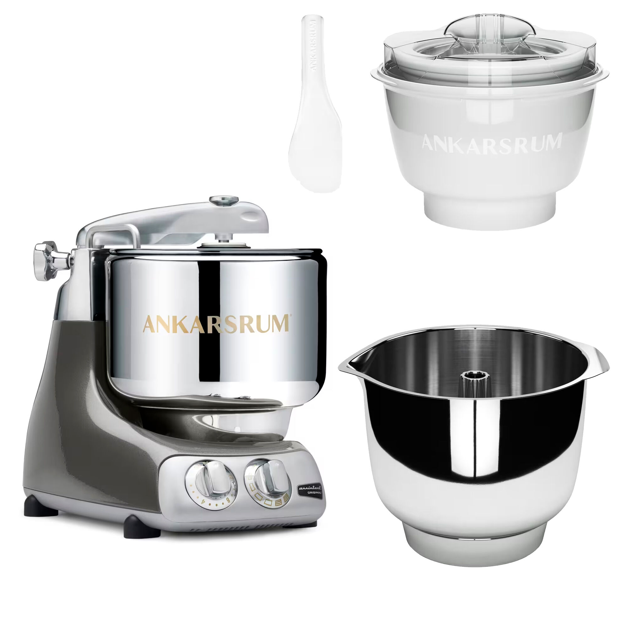 Ankarsrum Assistent Original Akm 6230 Køkkenmaskine Med Istilbehør Og Ekstra Piskeskål  Black Chrome