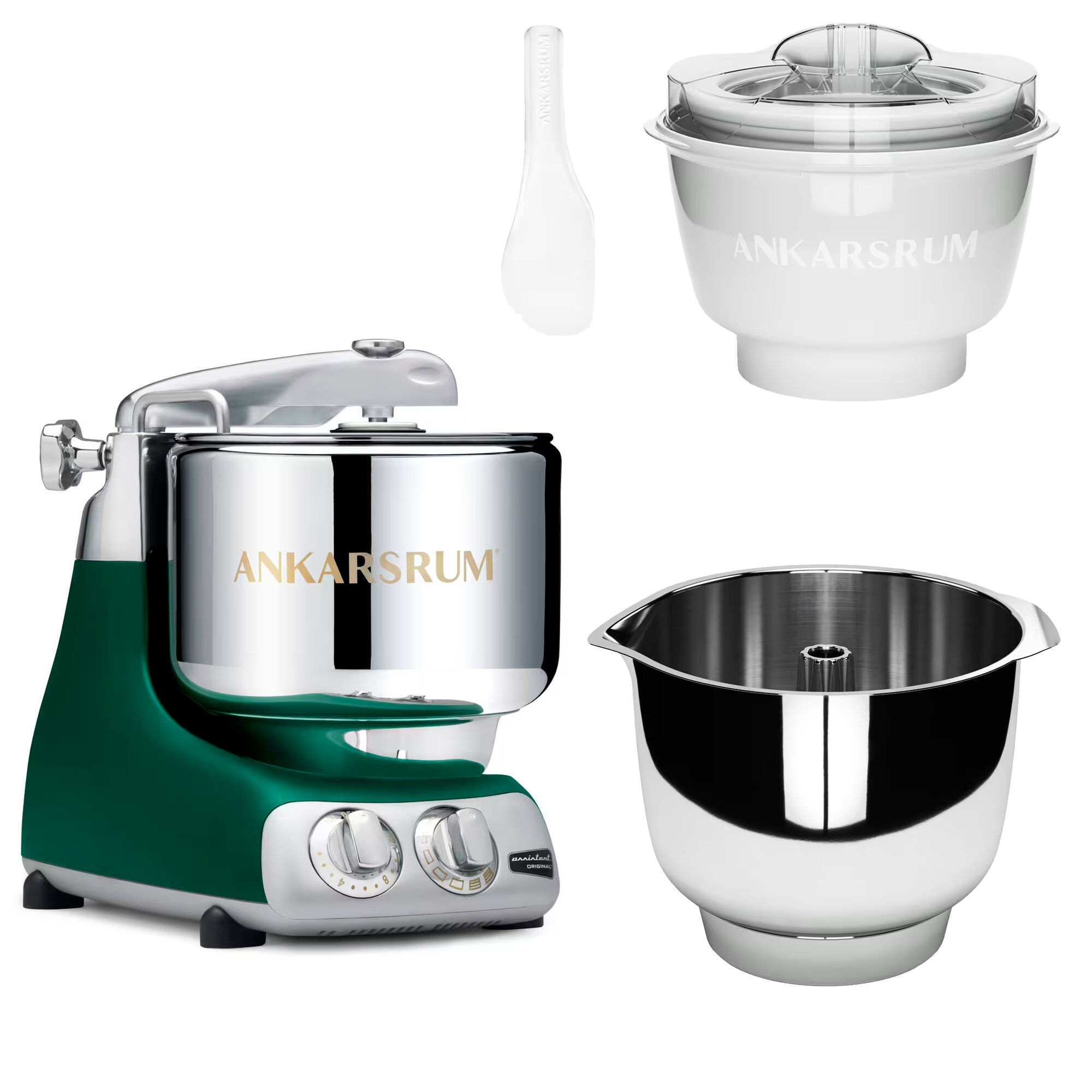 Ankarsrum Assistent Original Akm 6230 Køkkenmaskine Med Istilbehør Og Ekstra Piskeskål  Forest Green