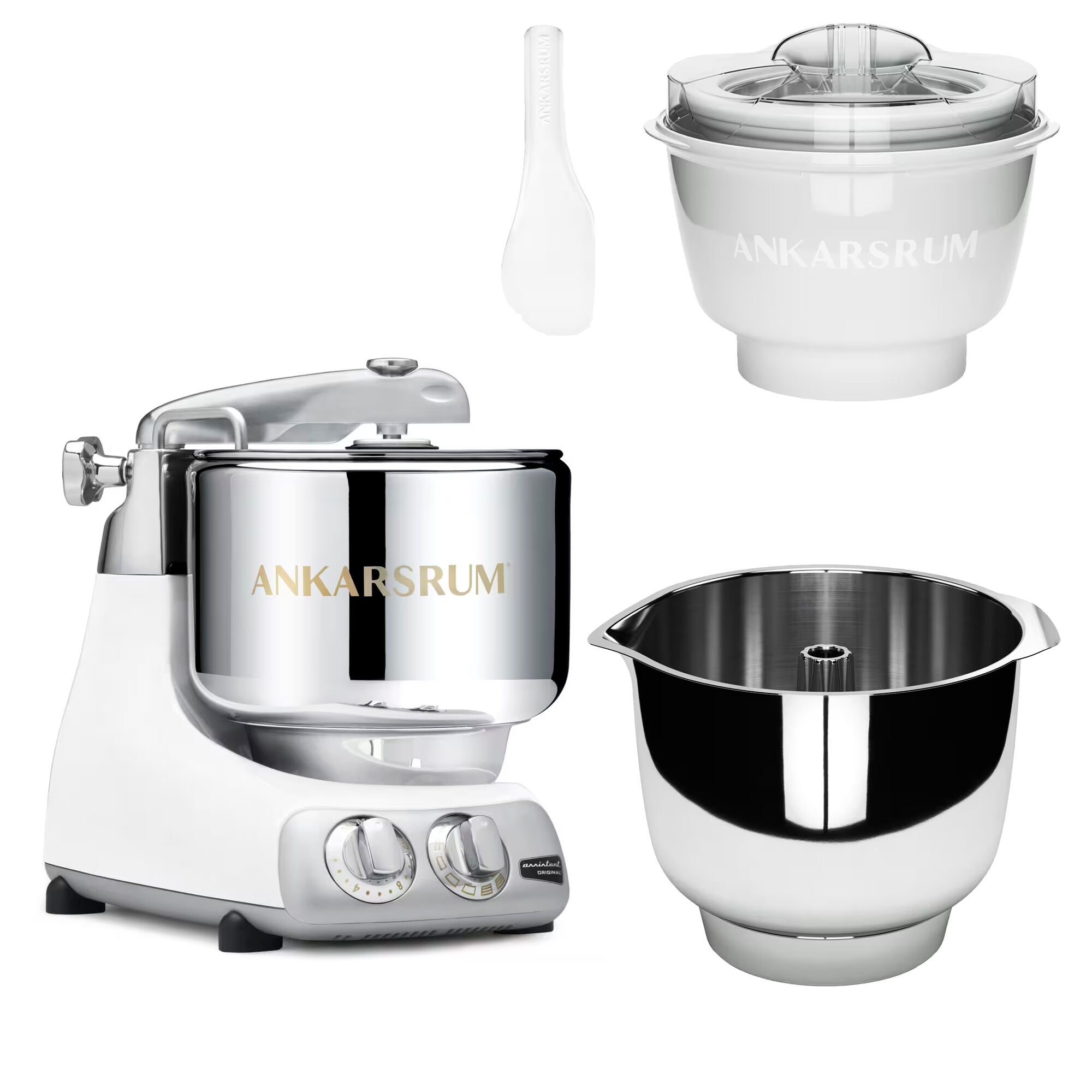 Ankarsrum Assistent Original Akm 6230 Køkkenmaskine Med Istilbehør Og Ekstra Piskeskål  Glossy White