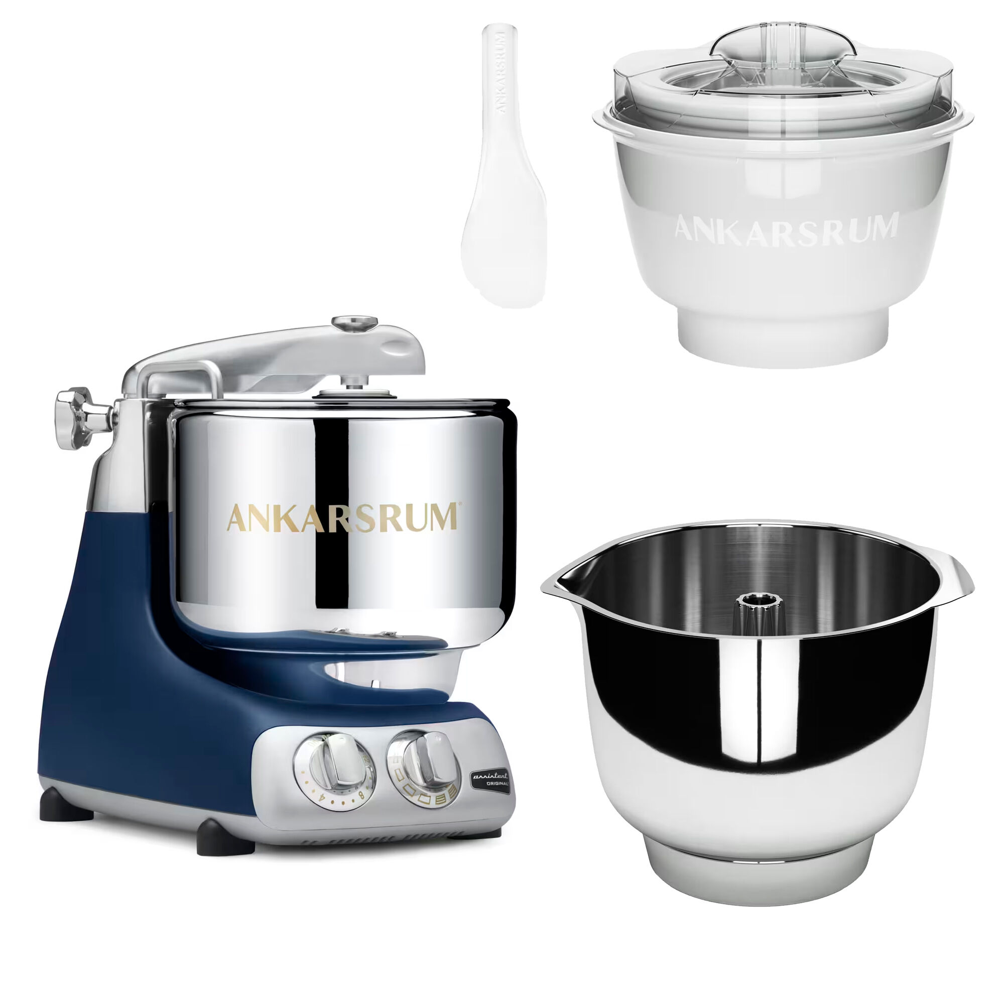 Ankarsrum Assistent Original Akm 6230 Køkkenmaskine Med Istilbehør Og Ekstra Piskeskål  Royal Blue