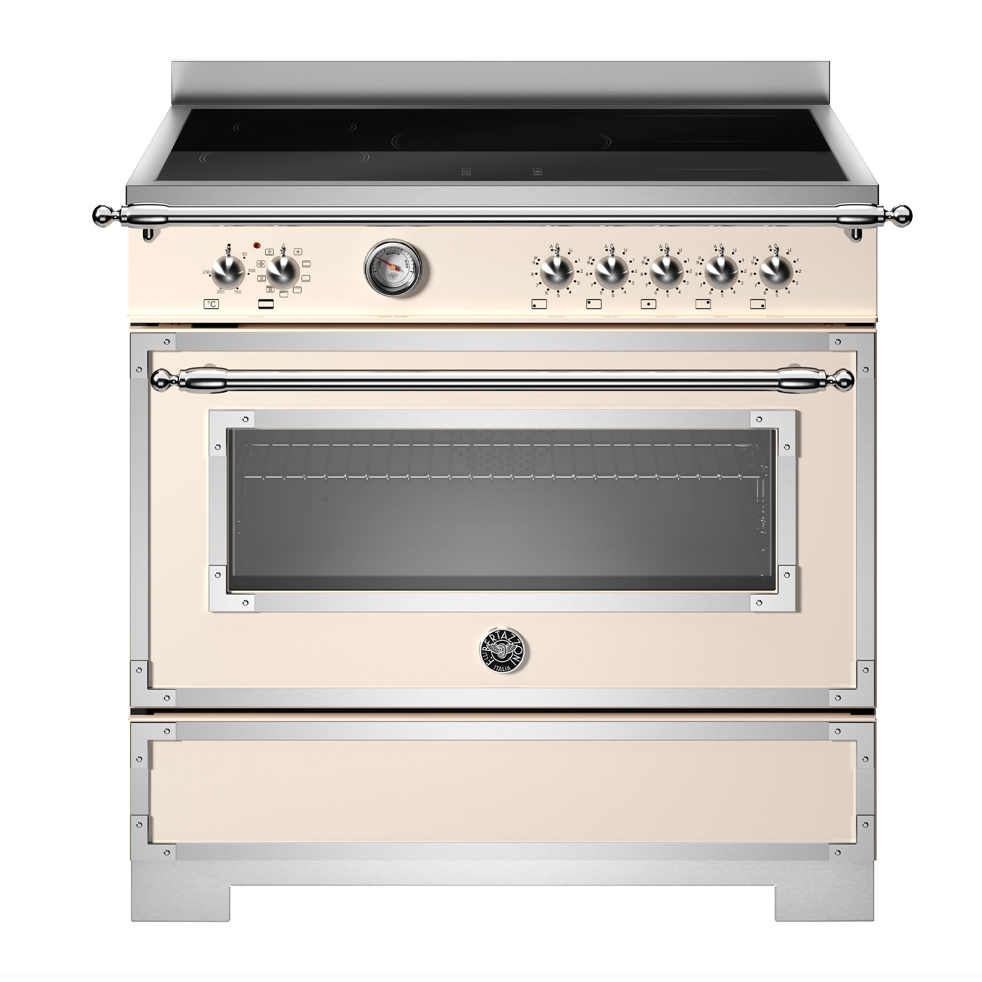 Bertazzoni Her95i1eavt2 Heritage Induktionskomfur 90 Cm Med   Zoner Og   Ovn  Elfenbenshvid
