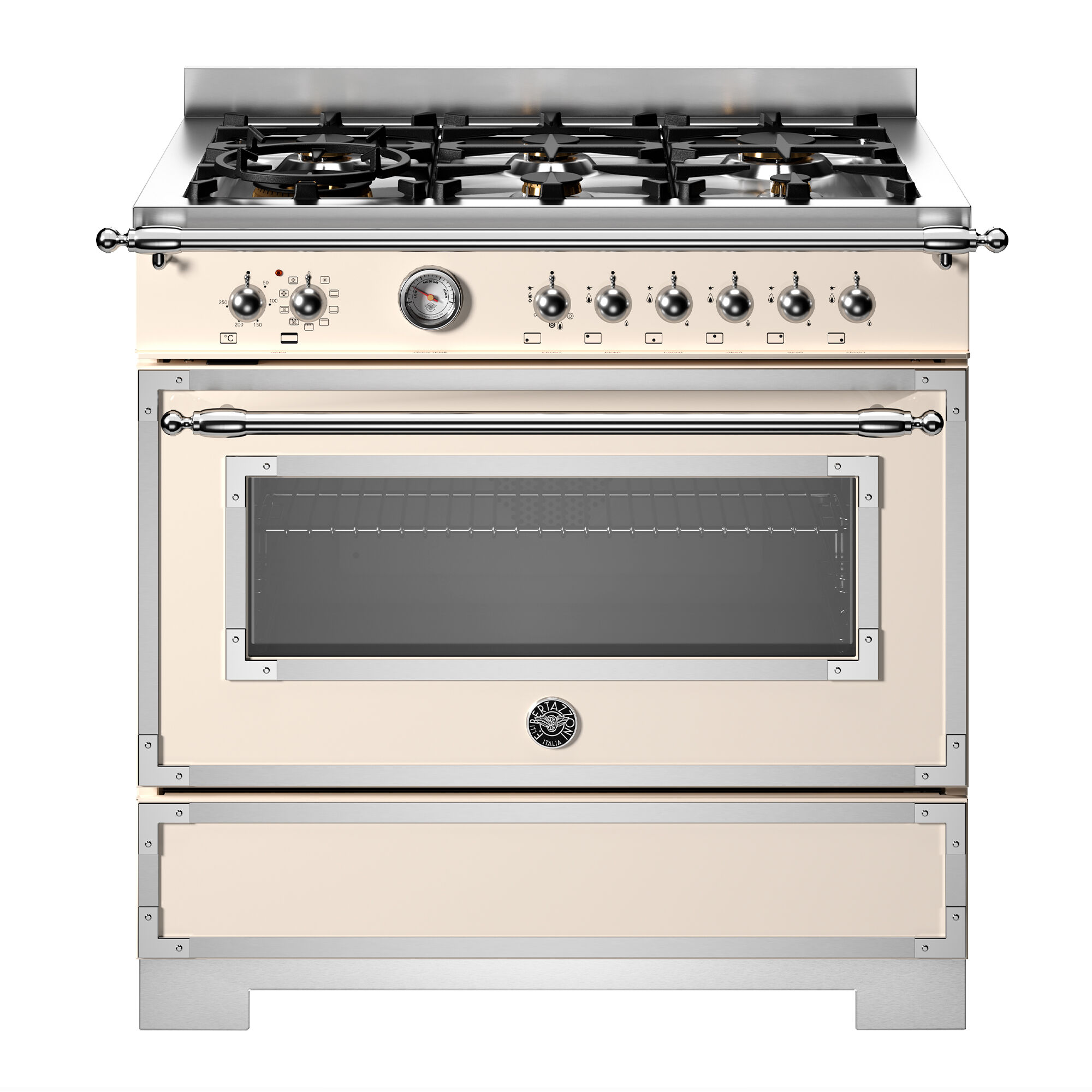 Bertazzoni Her96l1eavt2 Heritage Gaskomfur 90 Cm Med   Brændere Og   Ovn  Elfenbenshvid
