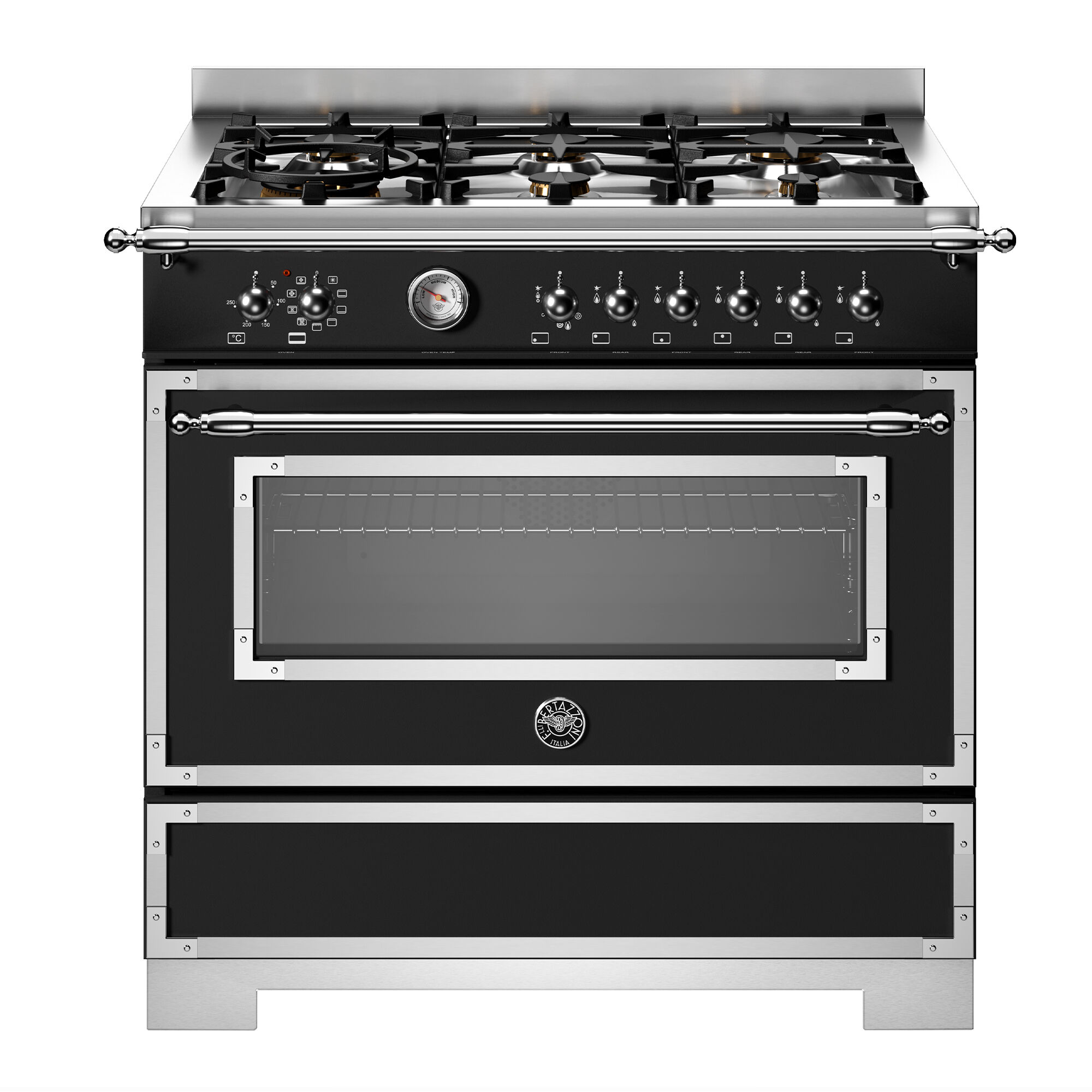 Bertazzoni Her96l1enet2 Heritage Gaskomfur 90 Cm Med   Brændere Og   Ovn  Mat Sort