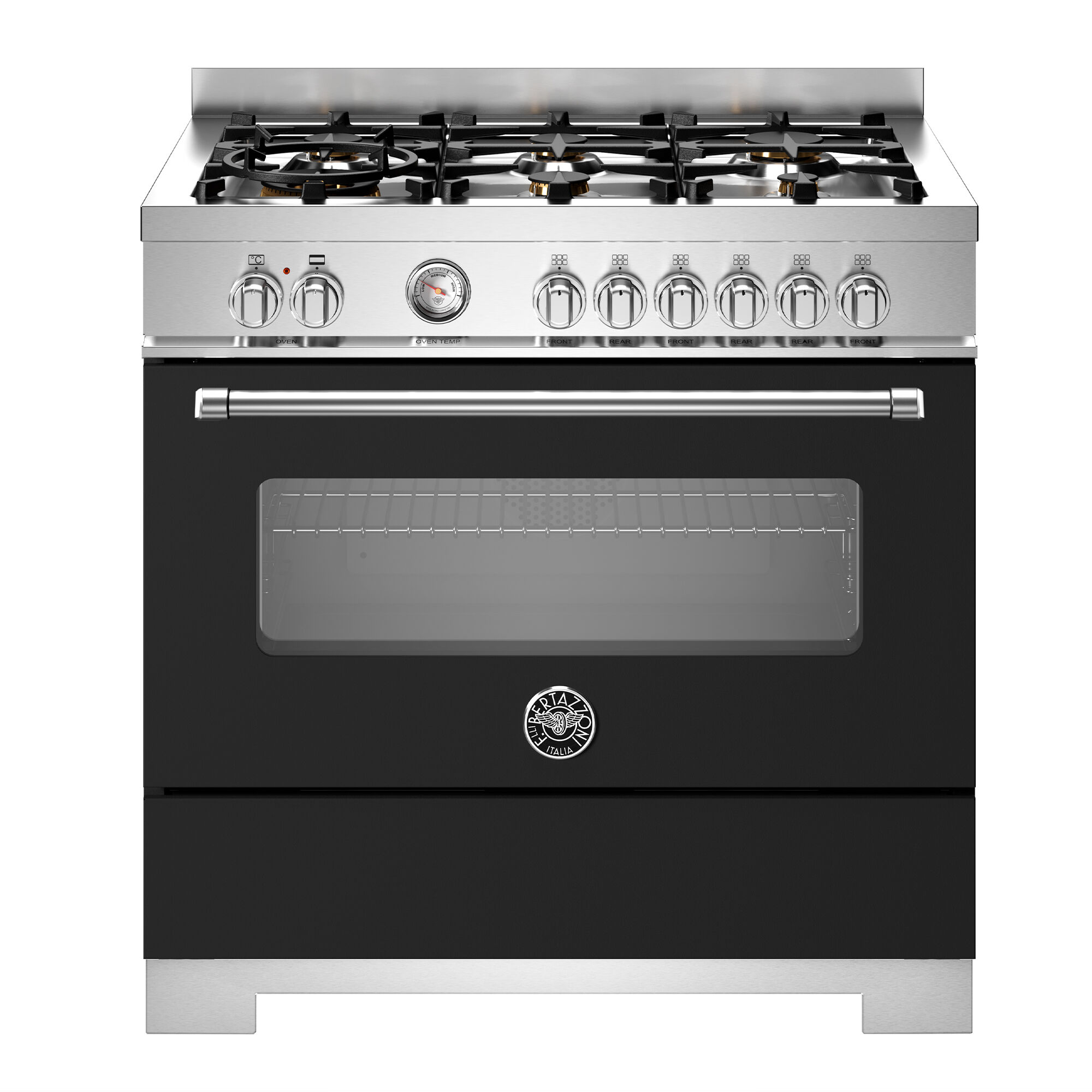 Bertazzoni Mas96l1enet2 Master Gaskomfur 90 Cm Med   Brændere Og   Ovn  Mat Sort
