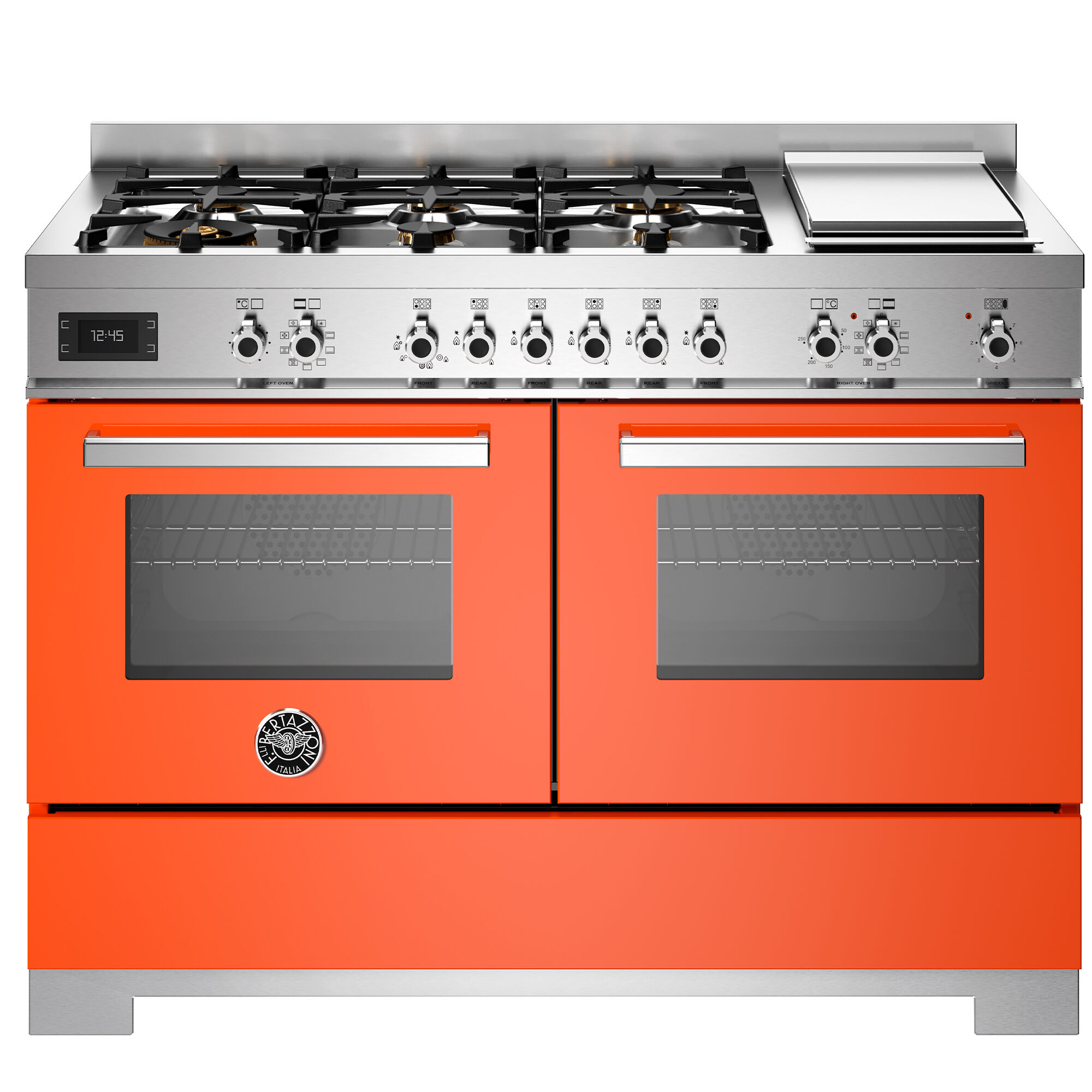 Bertazzoni Pro126g2eart2 Professional Gaskomfur 120 Cm Med   Brændere  Elektrisk Stegebord Og   Ovne  Orange