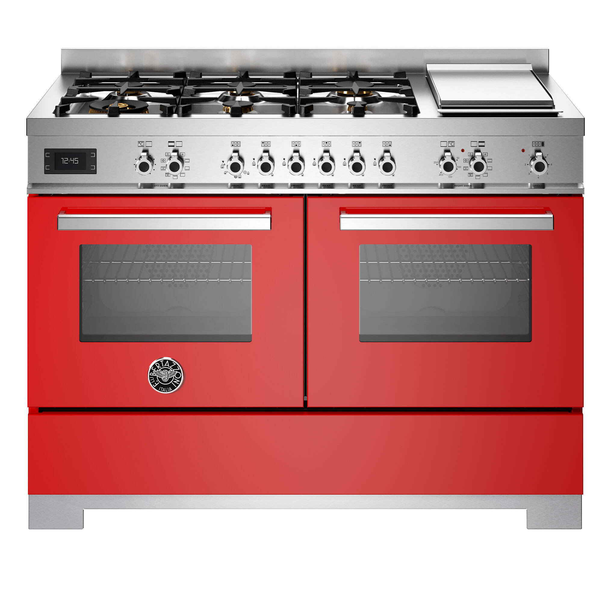 Bertazzoni Pro126g2erot2 Professional Gaskomfur 120 Cm Med   Brændere  Elektrisk Stegebord Og   Ovne  Rød
