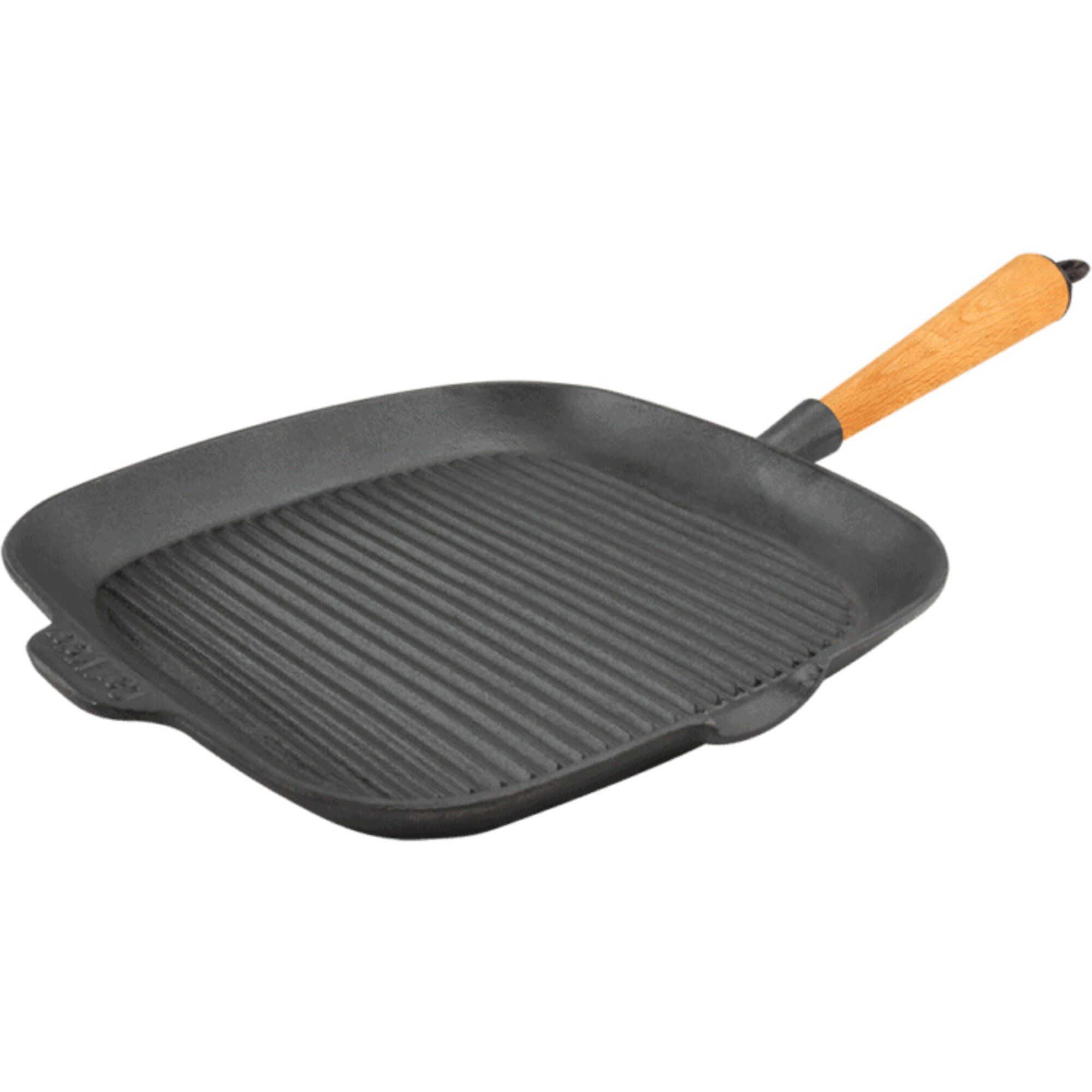 Carl Victor Grillpande   Støbejern 28x28 Cm  Håndtag Af Bøg