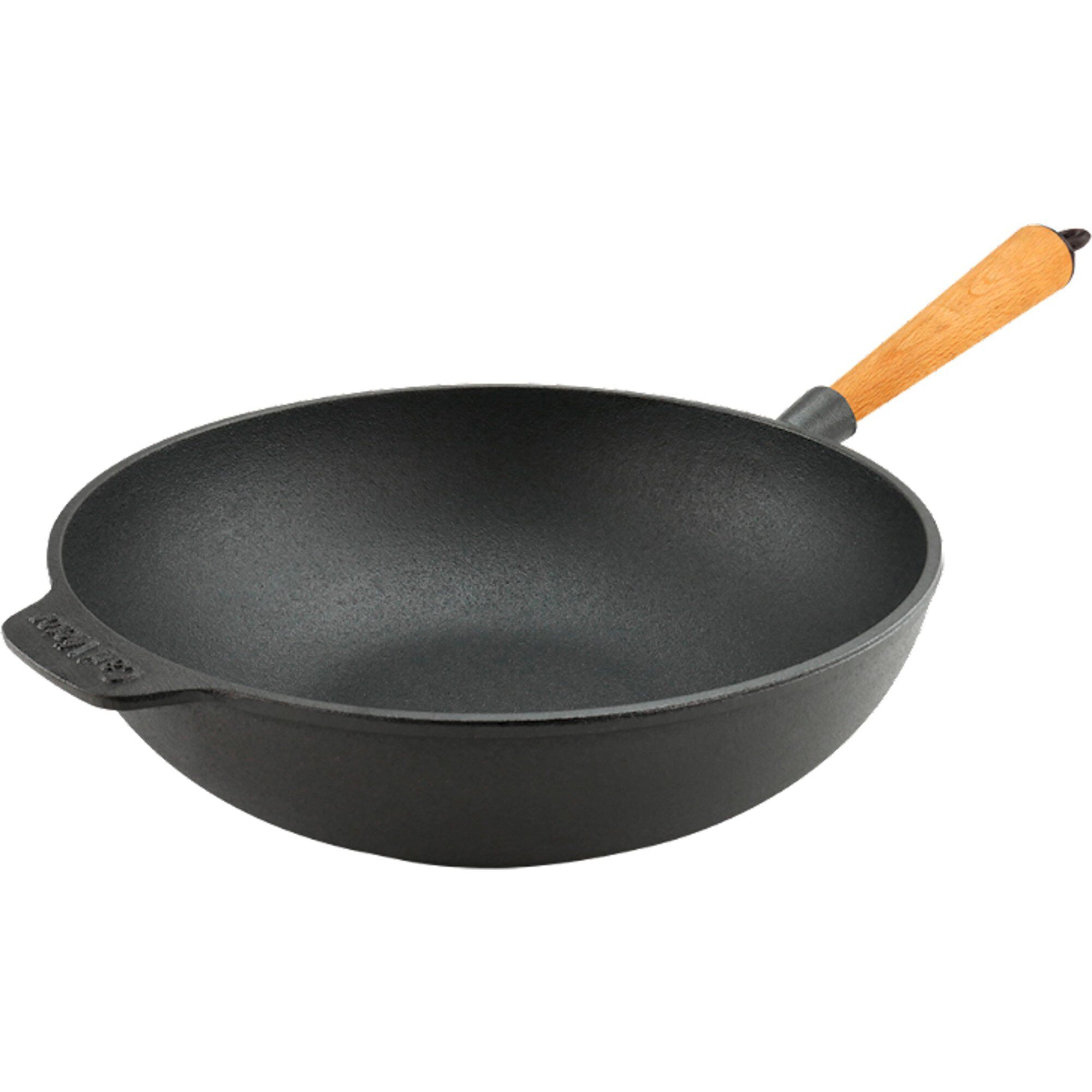 Carl Victor Støbejernswok 30 Cm  Håndtag   Bøgetræ