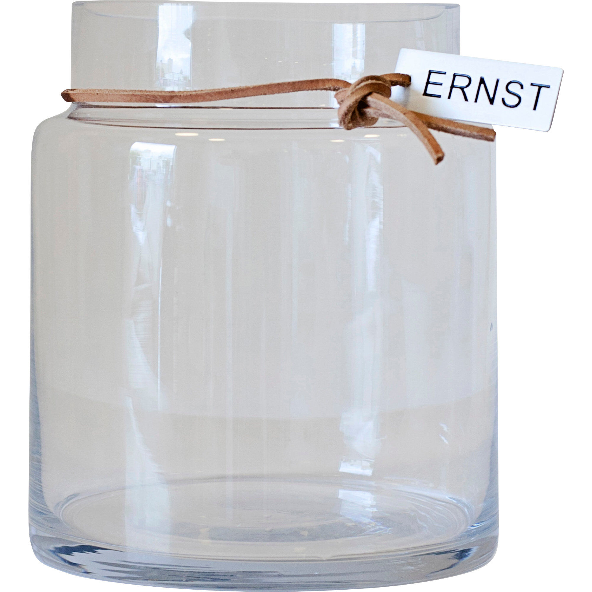Ernst Glasvase Med Lædersnor  22   Cm