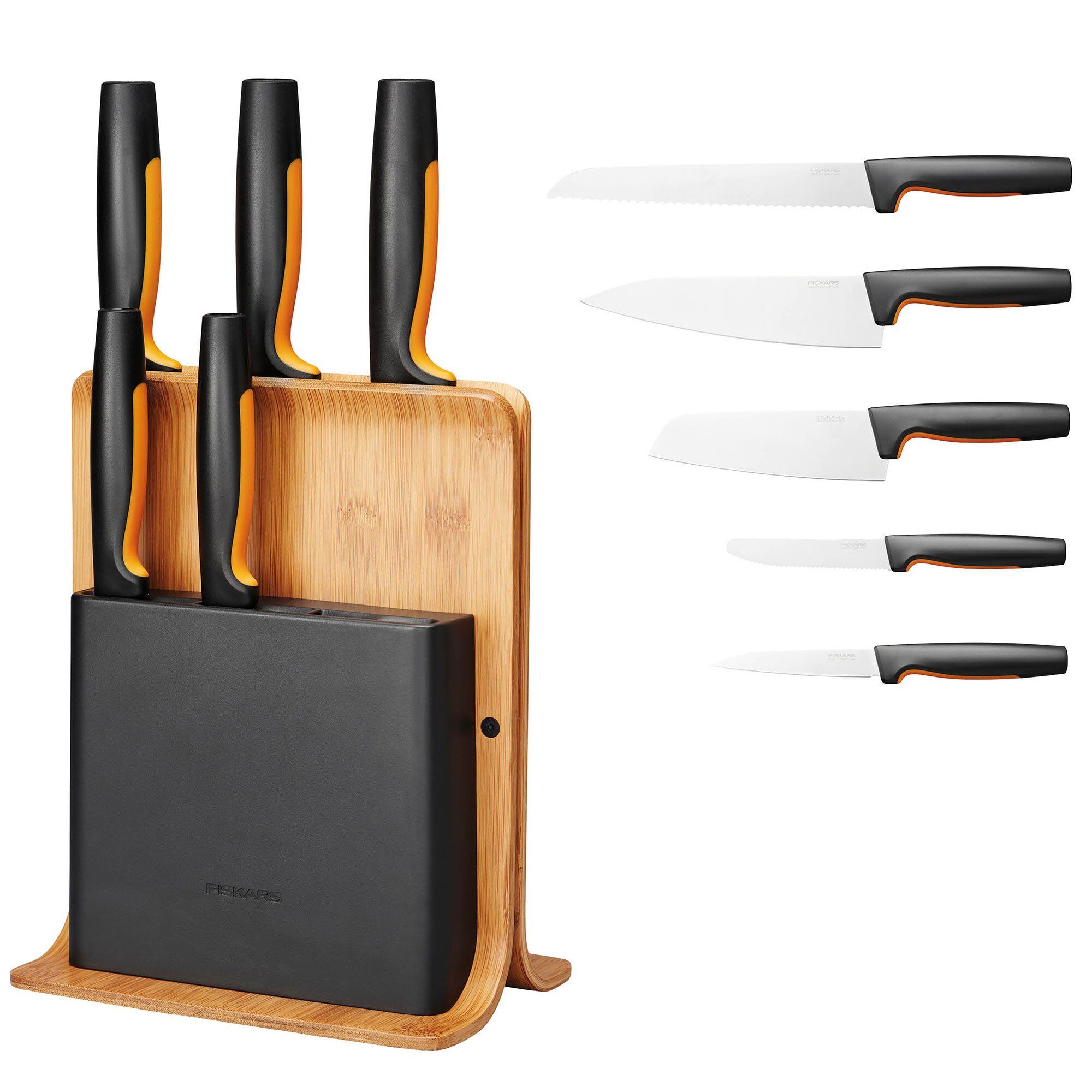 Fiskars Functional Form Knivblok Med   Knive  Bambus