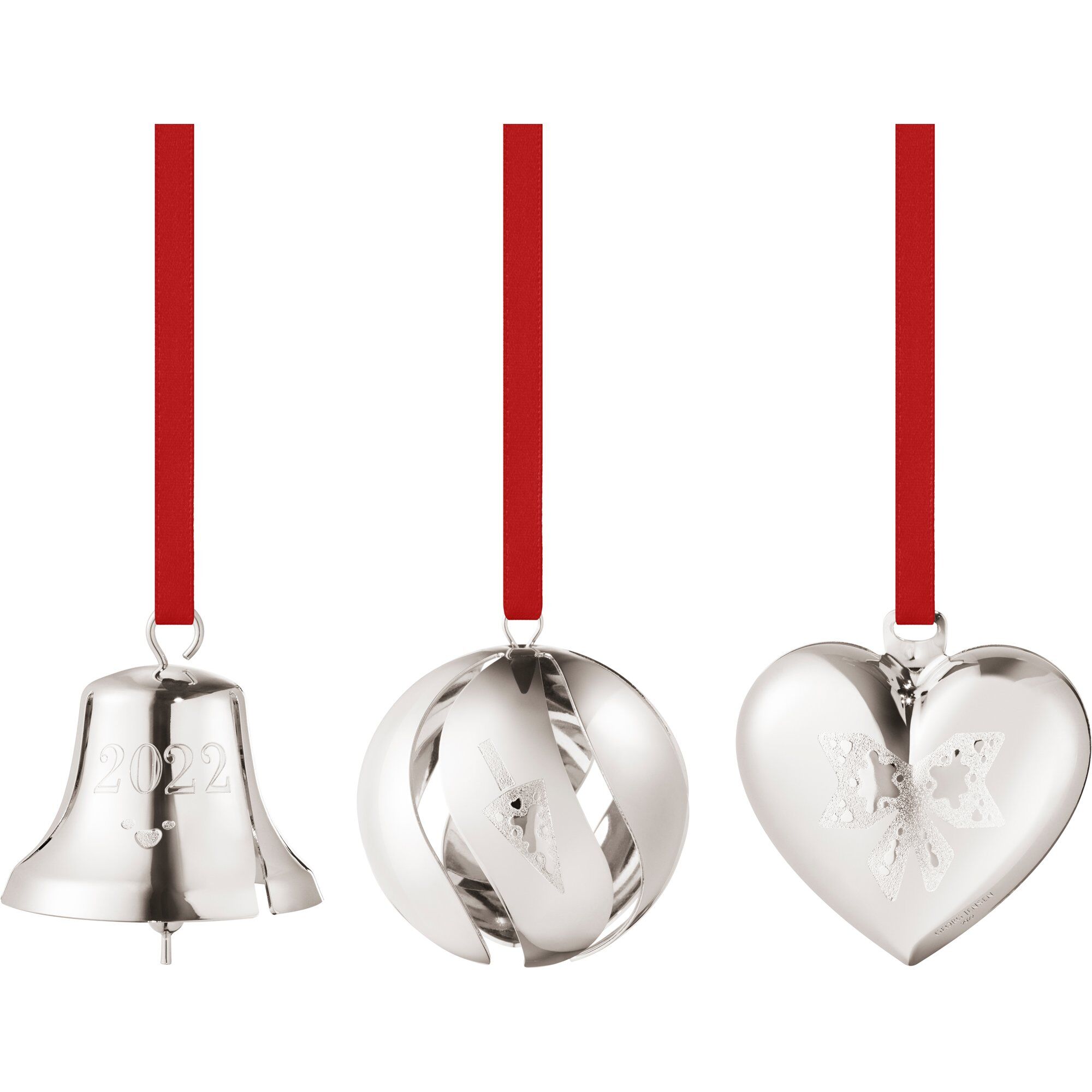 Georg Jensen 2022 Sæt Med Kugle  Klokke Og Hjerte  Palladium