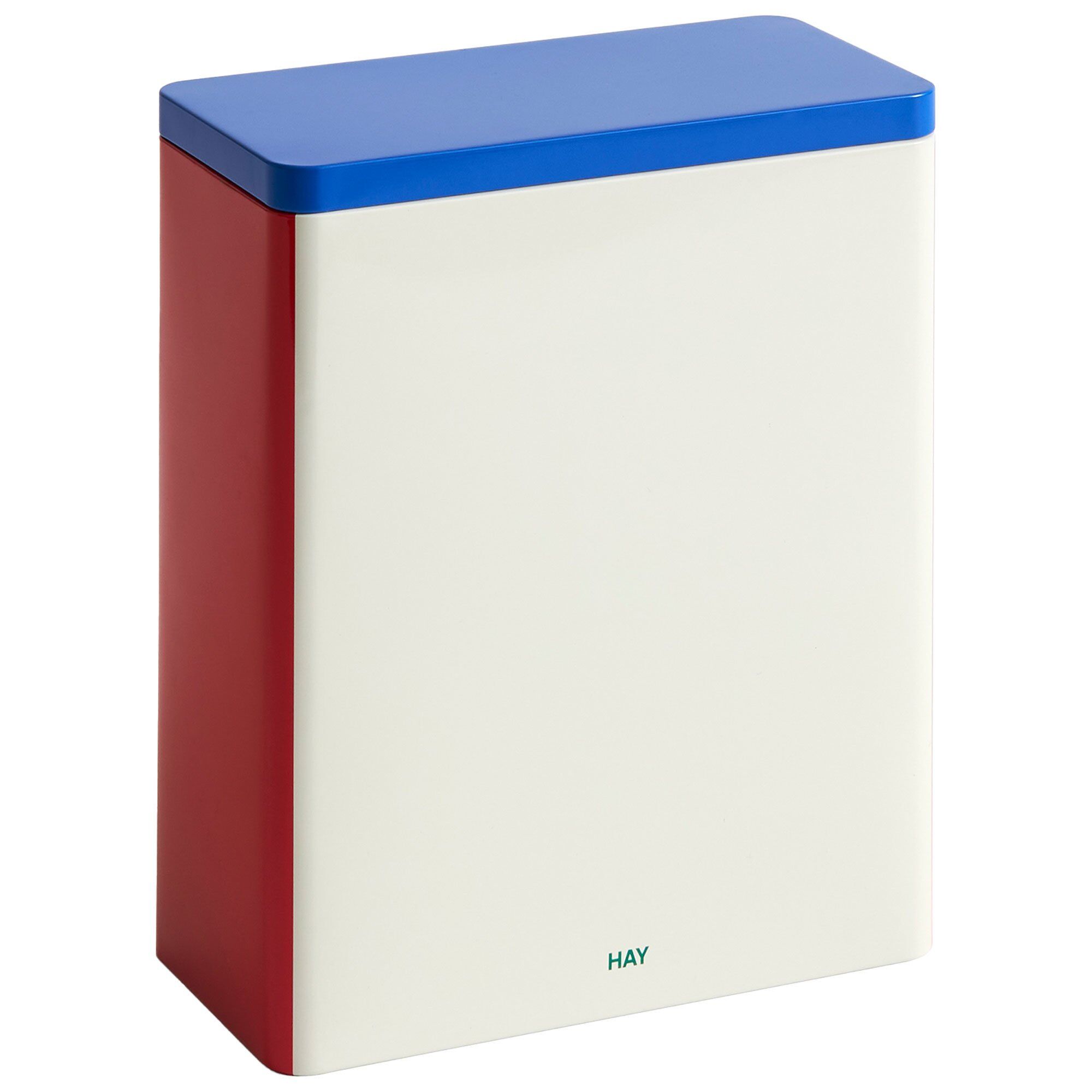 Hay Tin Container  Off-white Blue Red