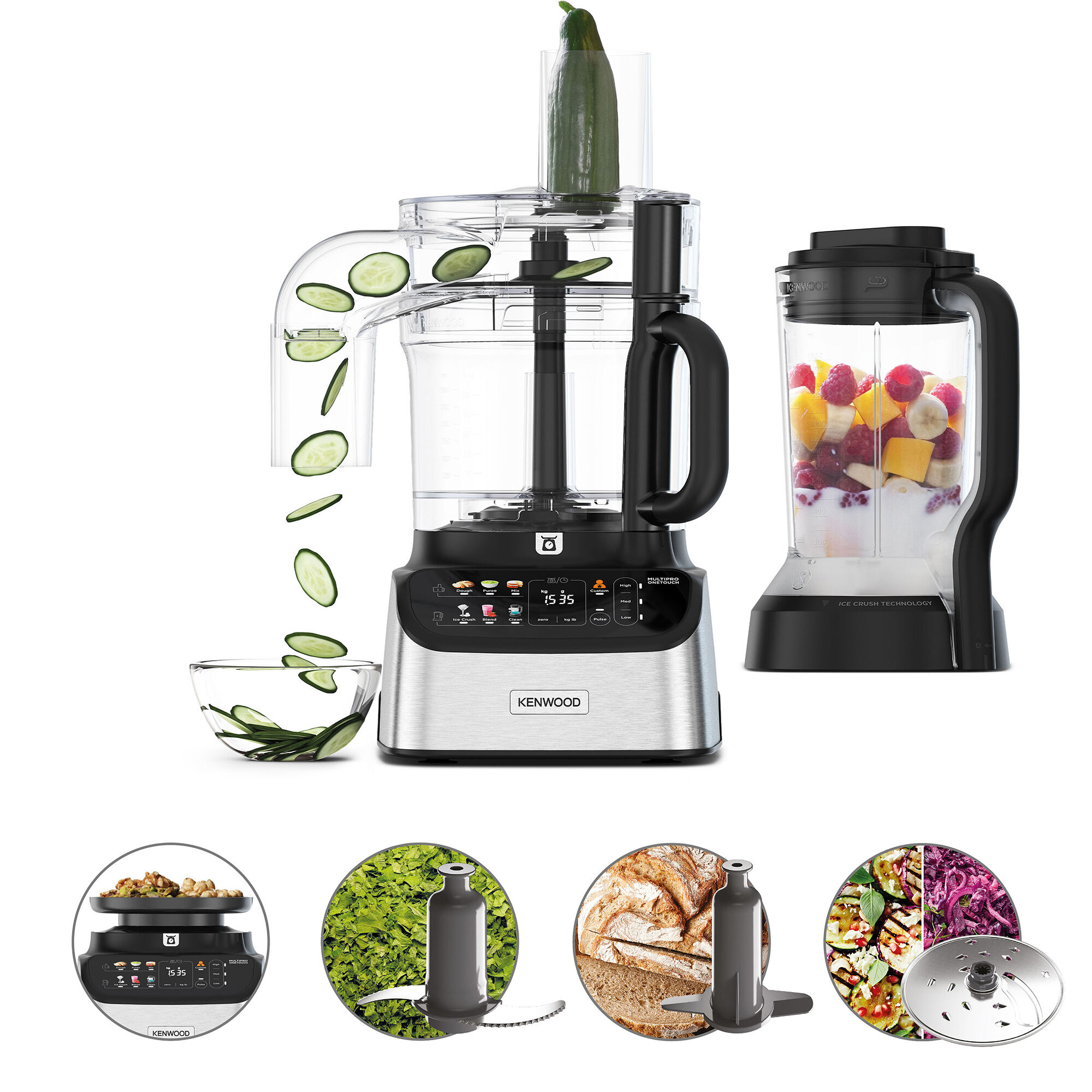 Kenwood Multipro Onetouch Fdm73 480 Ss Foodprocessor  Sort Stål