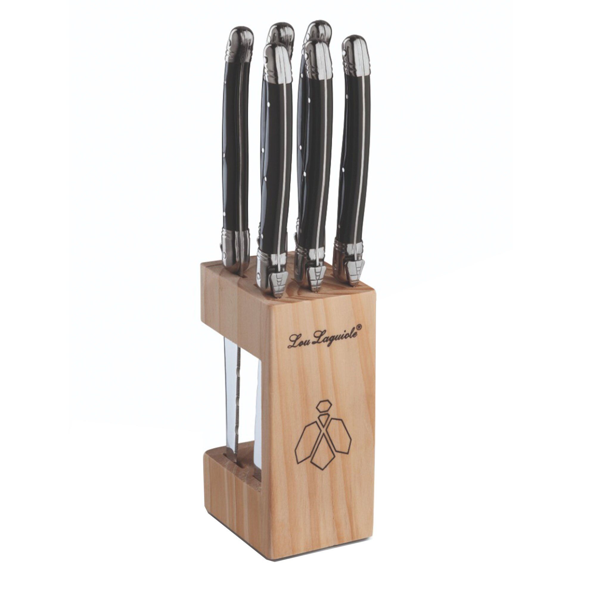 Lou Laguiole Steakknive   Træblok  Antracit