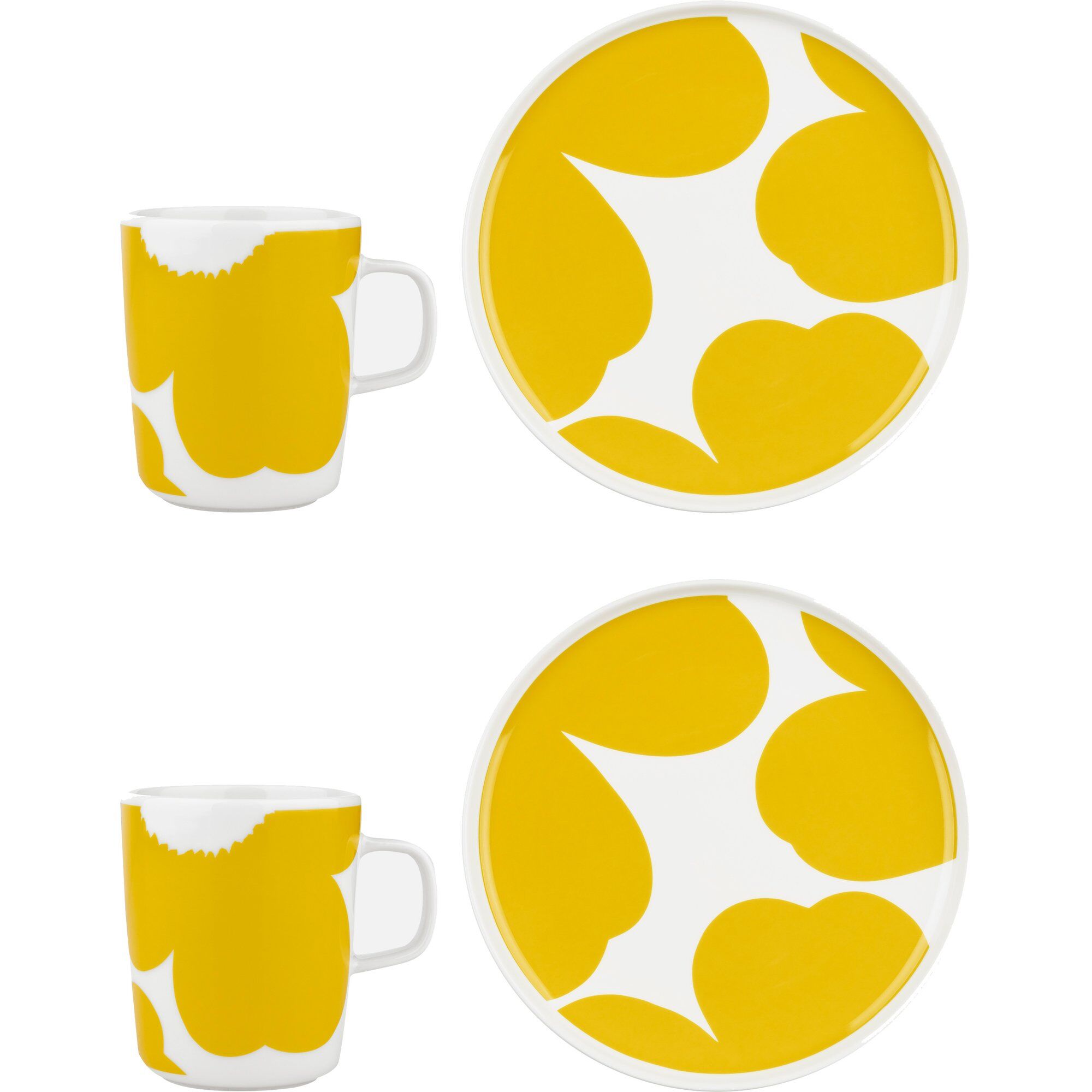 Marimekko Iso Unikko Krus Og Tallerken Sæt  Hvid Gul