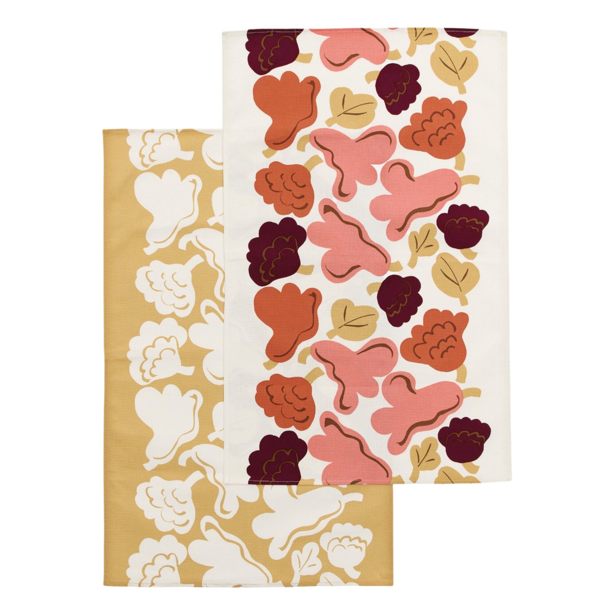 Marimekko Kukasta Kukkaan Køkkenhåndklæde  -pak  Naturhvid Rosa Terracotta Okker
