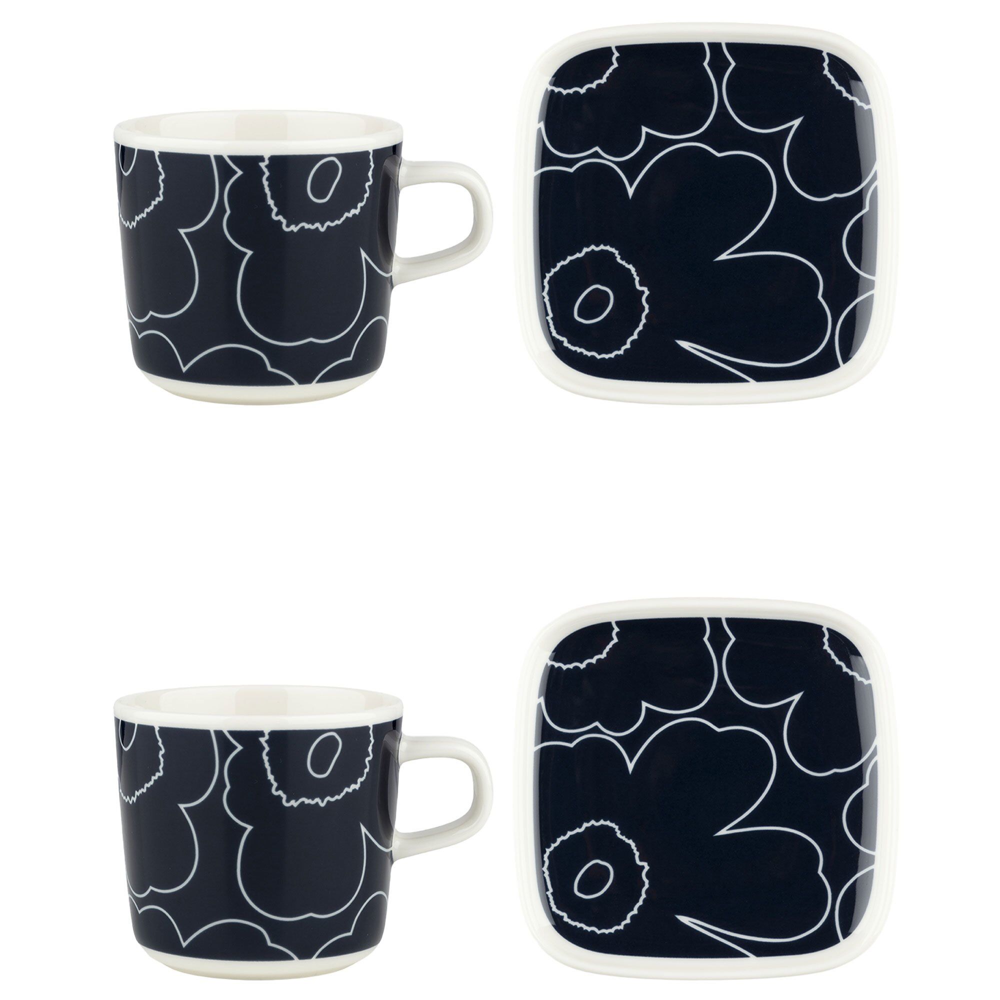 Marimekko Unikko Kaffekop Med Underkop  Blå Hvid    Stk