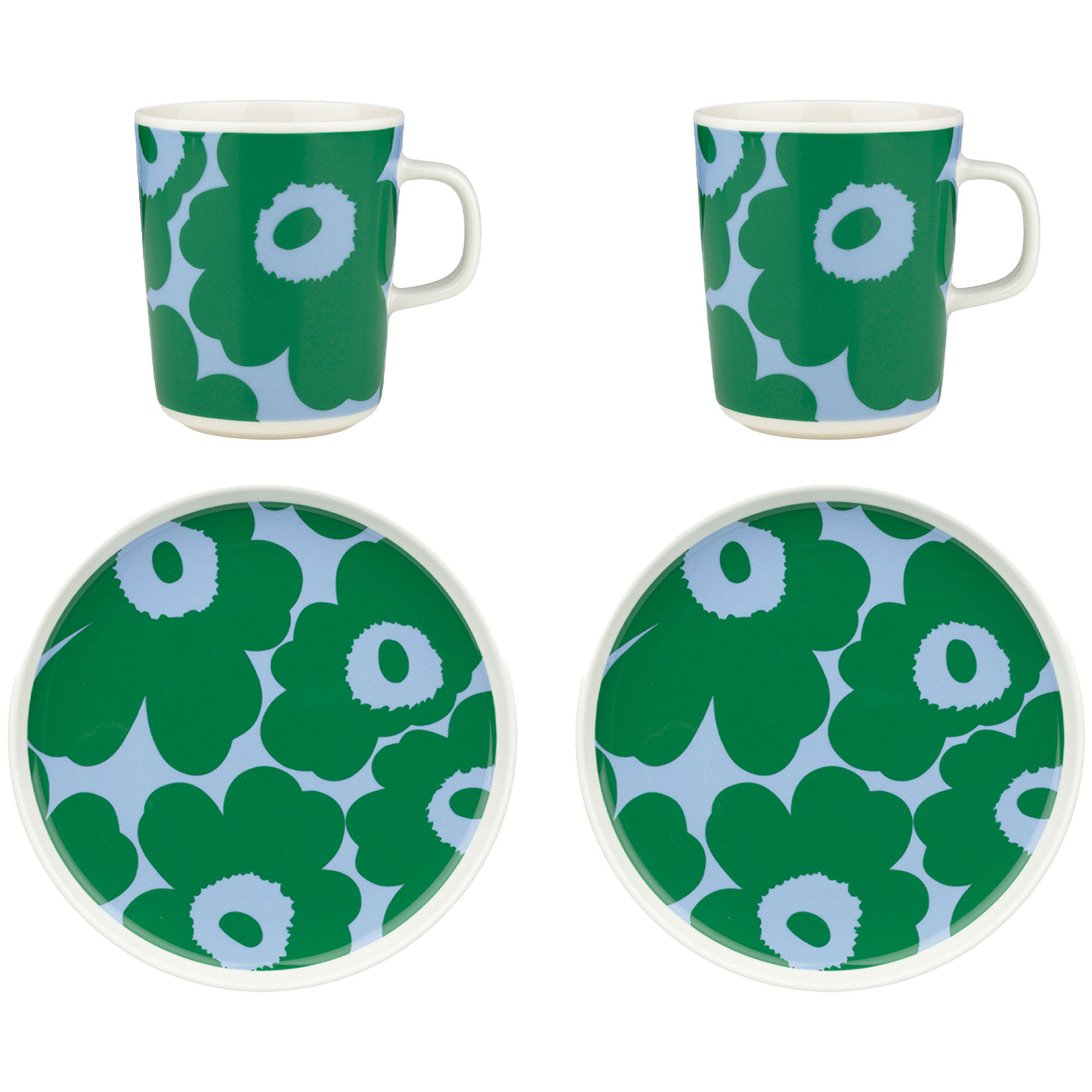 Marimekko Unikko Morgenmadssæt   Dele  Hvid Grøn Lyseblå