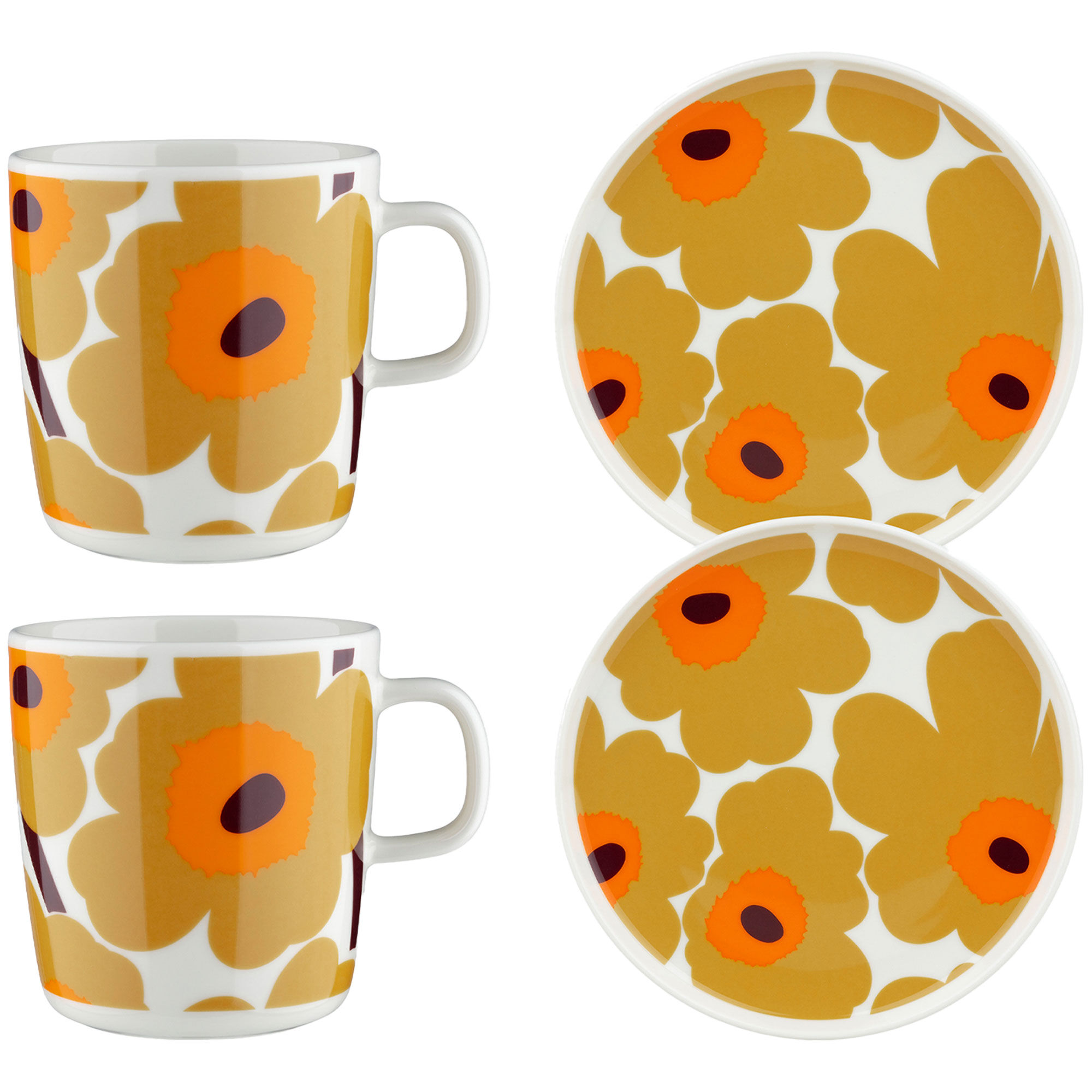 Marimekko Unikko Morgenmadssæt   Dele  Hvid Karamel Orange