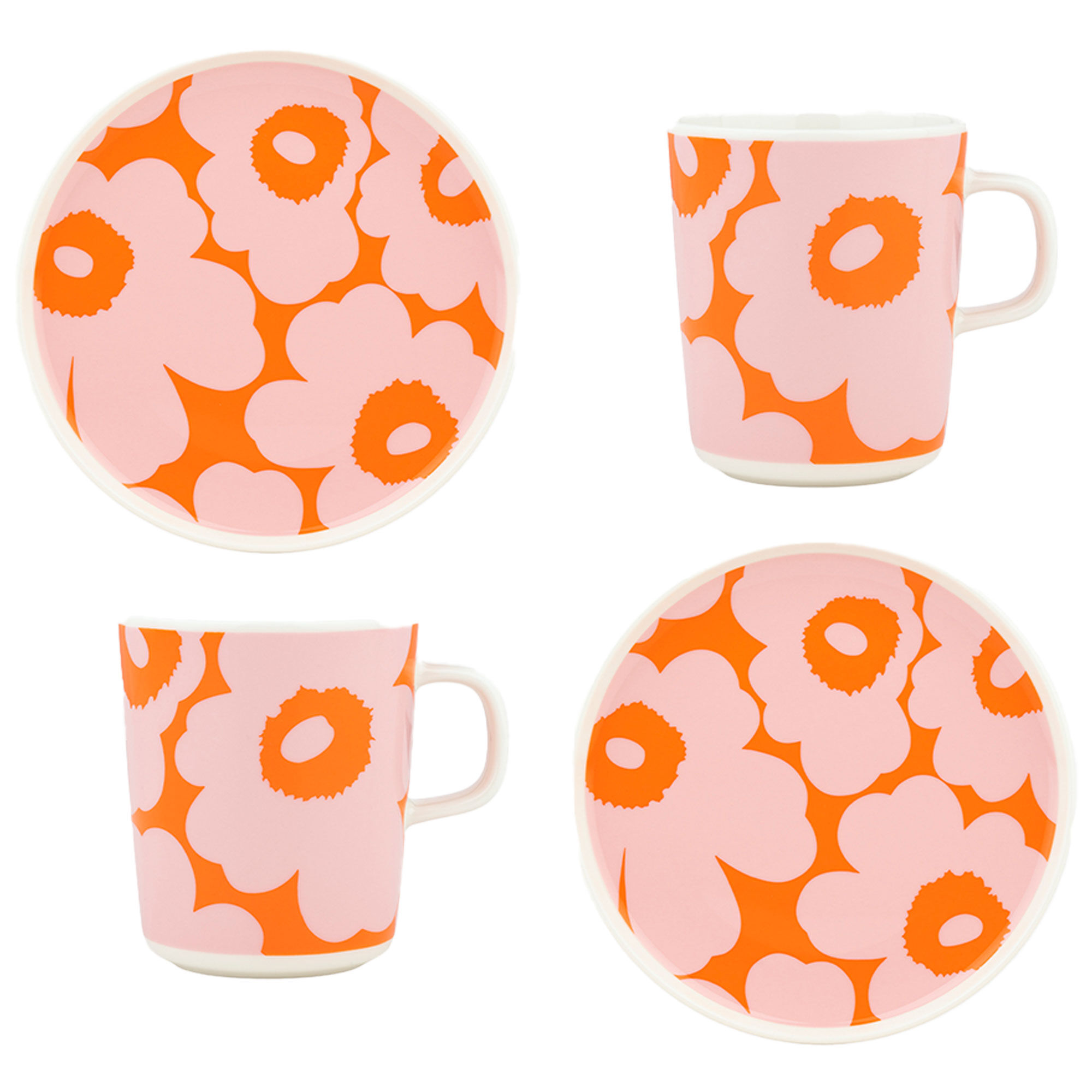 Marimekko Unikko Morgenmadssæt   Dele  Hvid Lyserød Orange