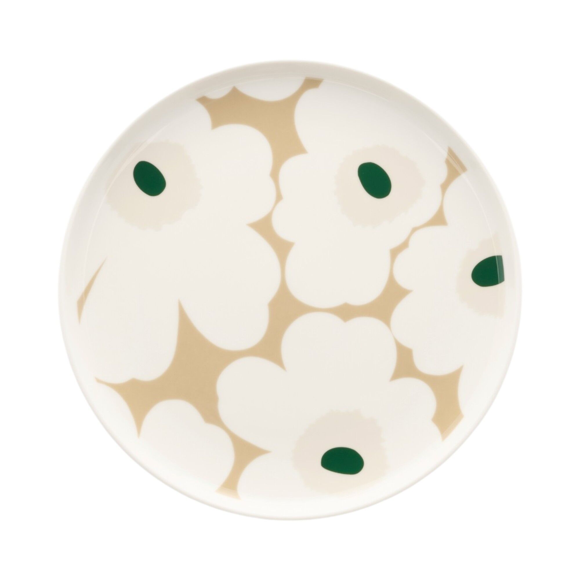 Marimekko Unikko Oiva Lille Tallerken 20 Cm  Hvid Beige Sand Mørkegrøn