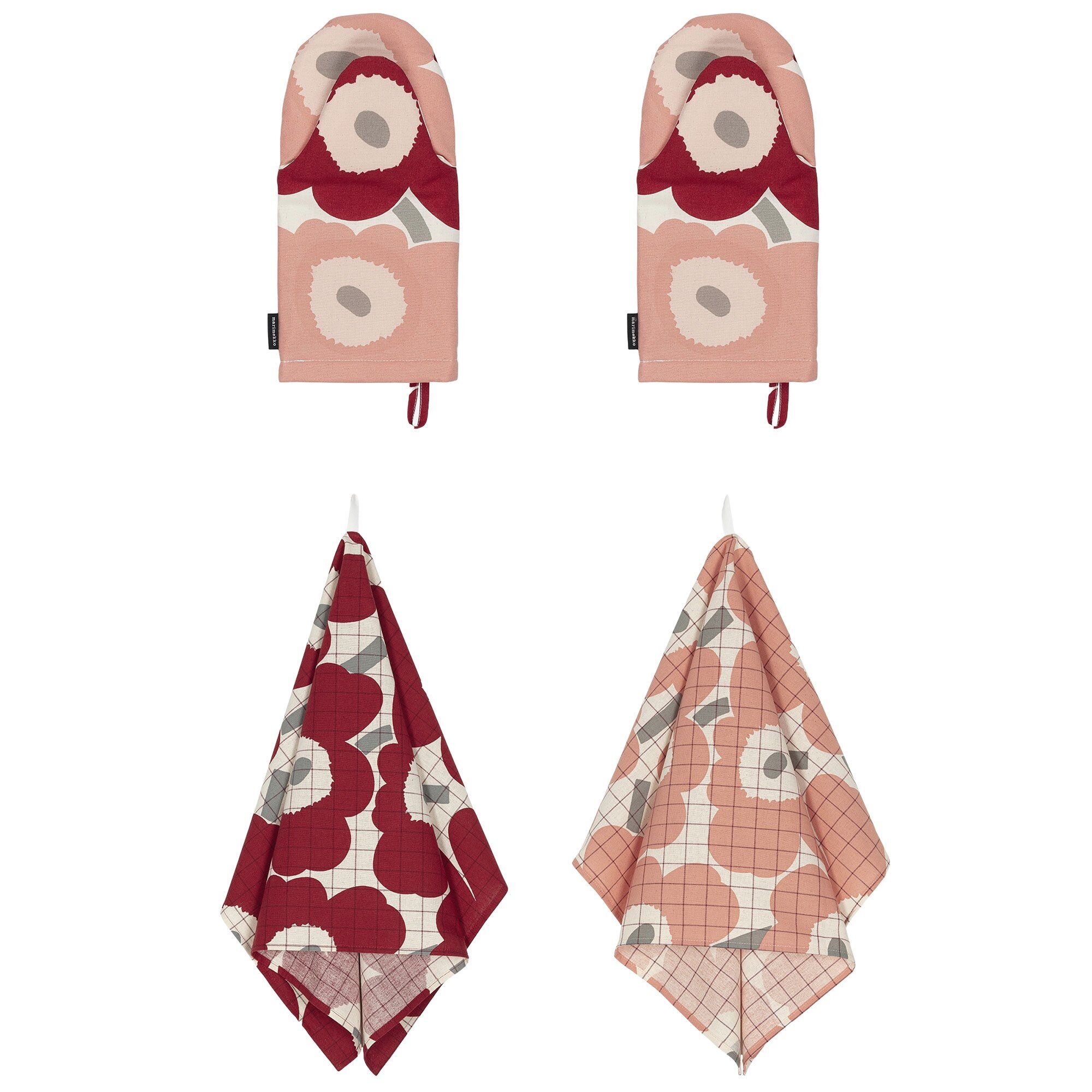 Marimekko Unikko Sæt Med Køkkentekstiler  Cherry Rose    Dele