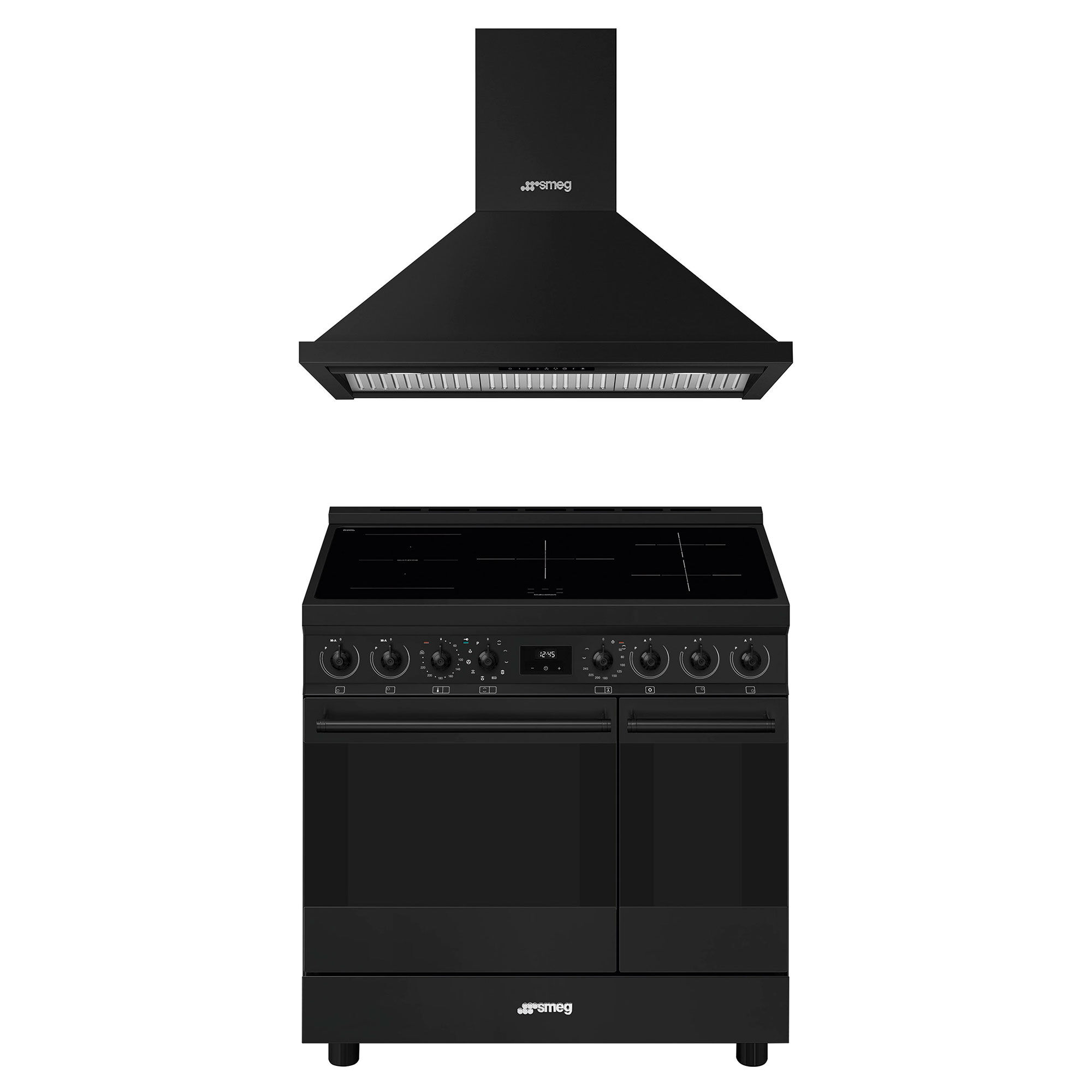 Smeg Classic Induktionskomfur Med Emhætte 90 Cm  Mat Sort
