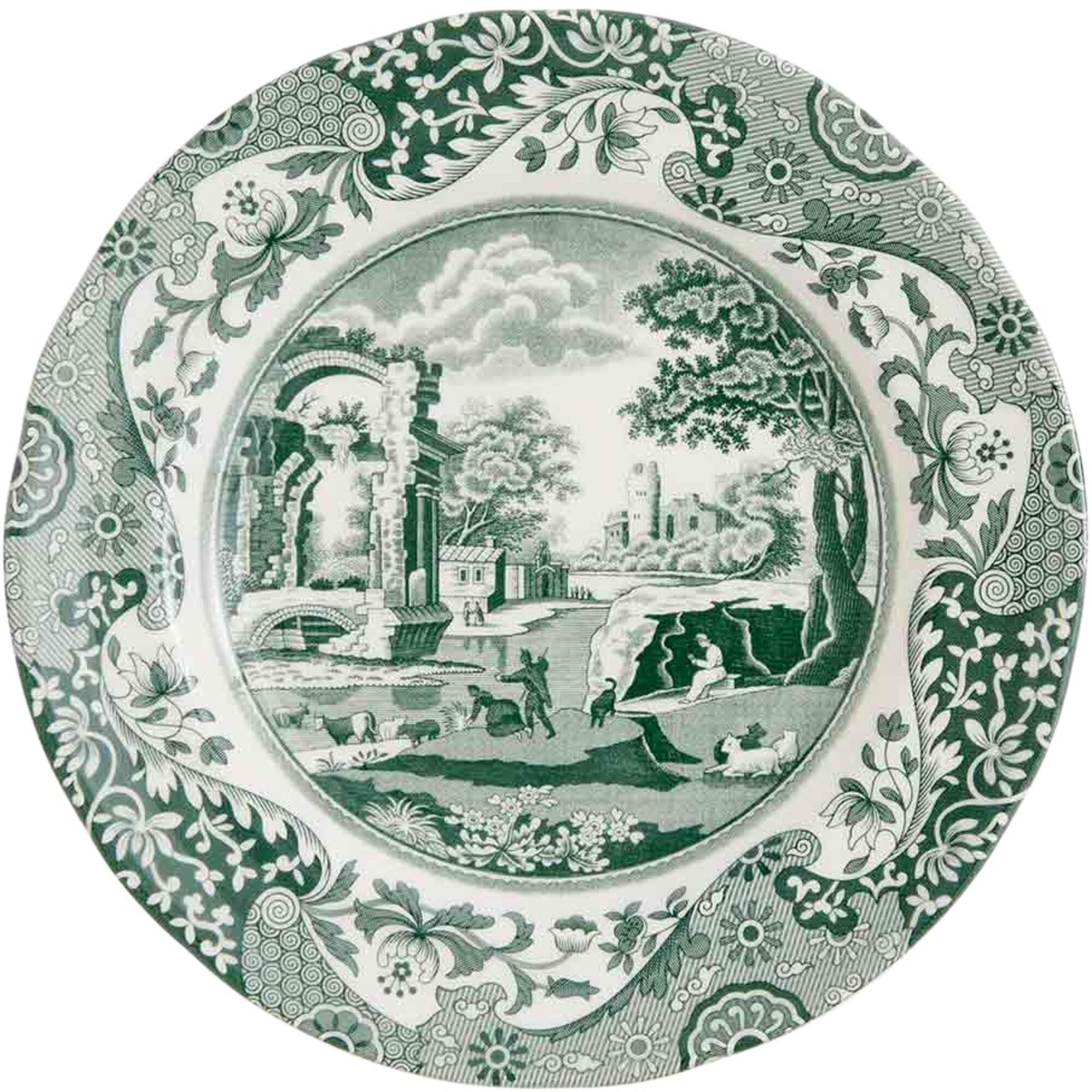 Spode Green Italian Tallerken 15 Cm  Grøn Hvid