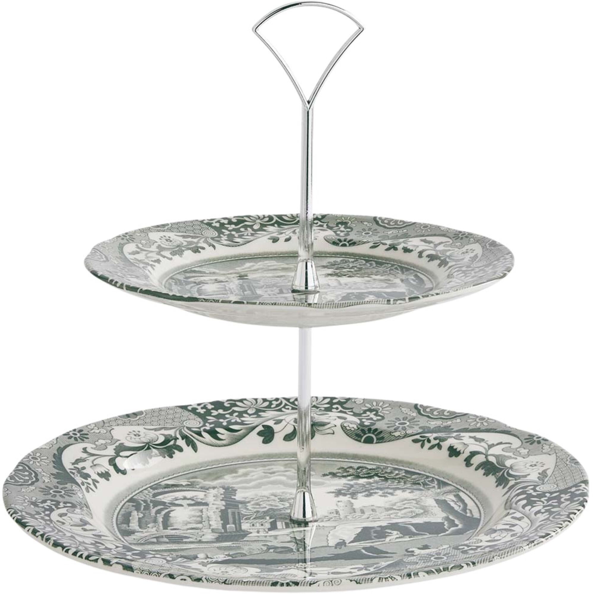Spode Heritage Green Italian Kagefad   Etager  Grøn Hvid