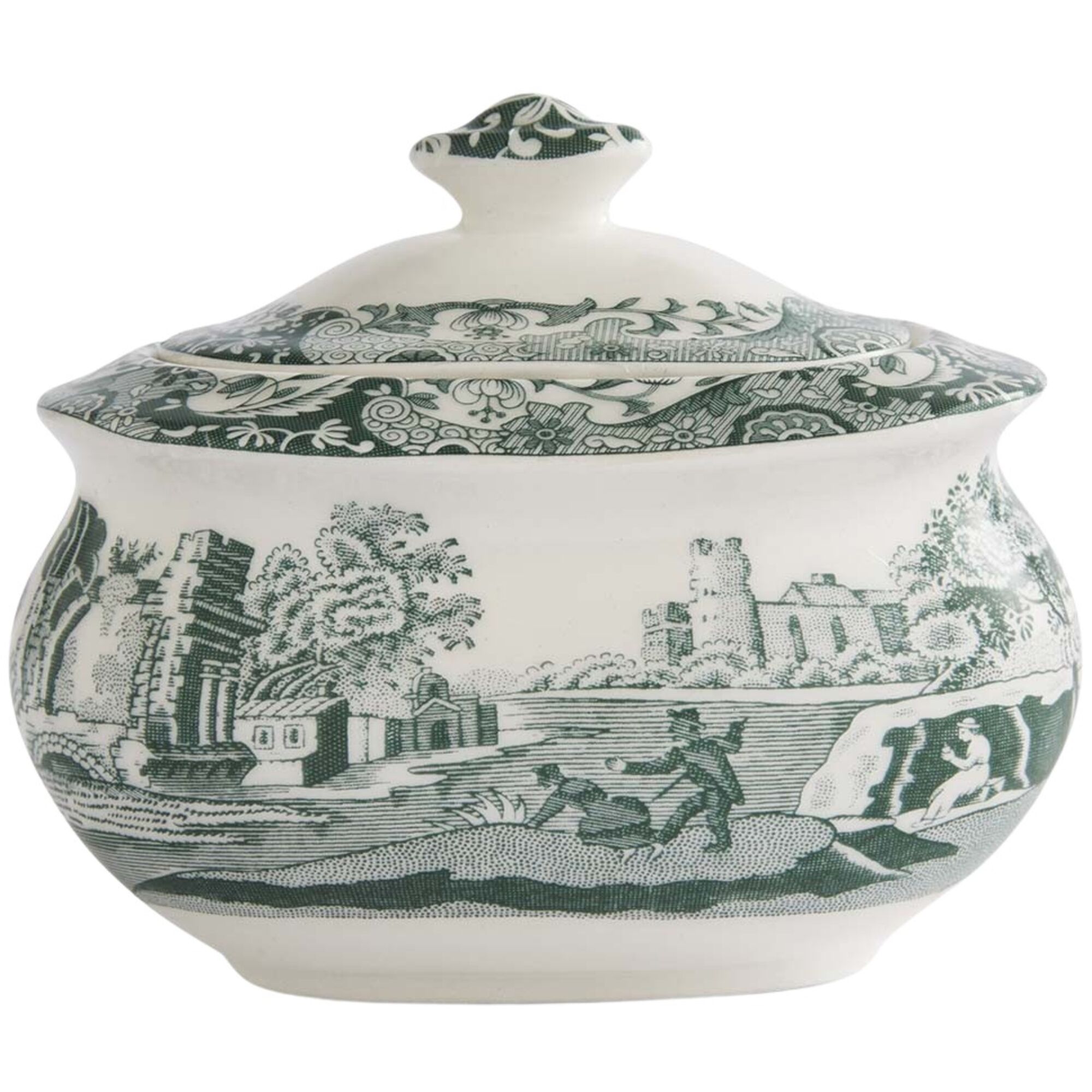 Spode Heritage Green Italian Sukkerskål Med Låg 25 Cl  Grøn Hvid