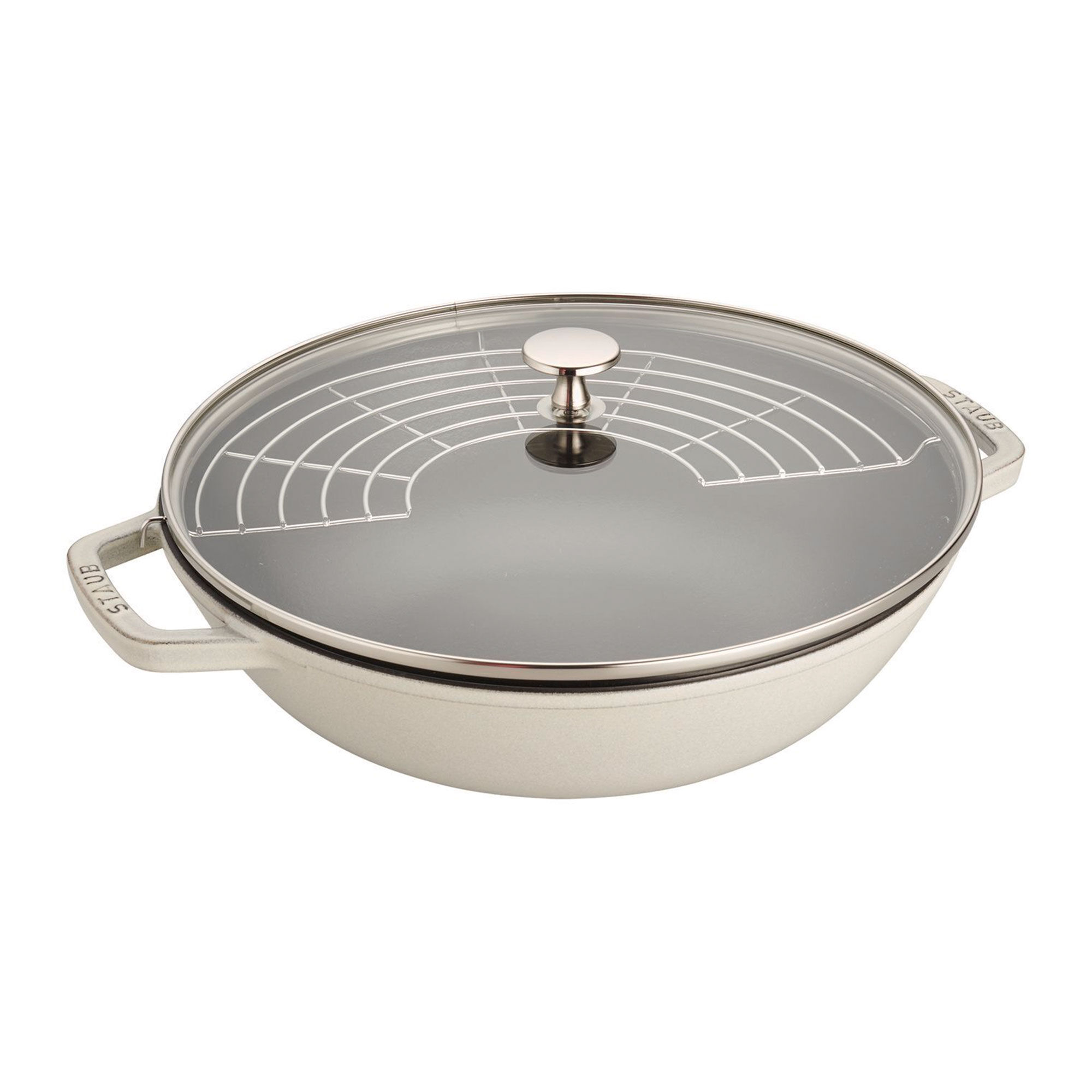 Staub Wok   Støbejern Med Glaslåg 30 Cm  White Truffle