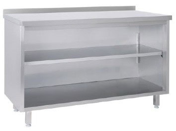 Tysk Produceret Arbejdsbord Fuldsvejset Rustfri Stål Med Bagkant Samt Lukkede Hylder 600-700mm 2000 600 850 Mm