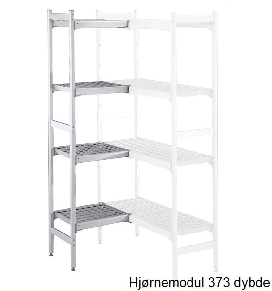 Alu  Hjørne Reol   Plasthylder 373mm 373x744mm