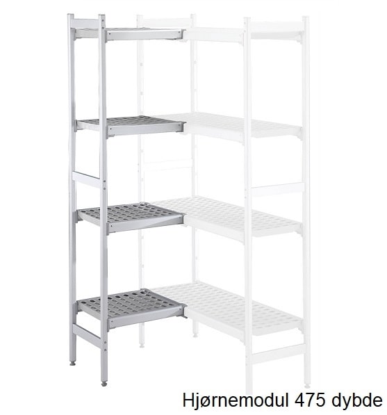 Alu  Reol Hjørnemodul    Plasthylder 475mm 475x2376mm