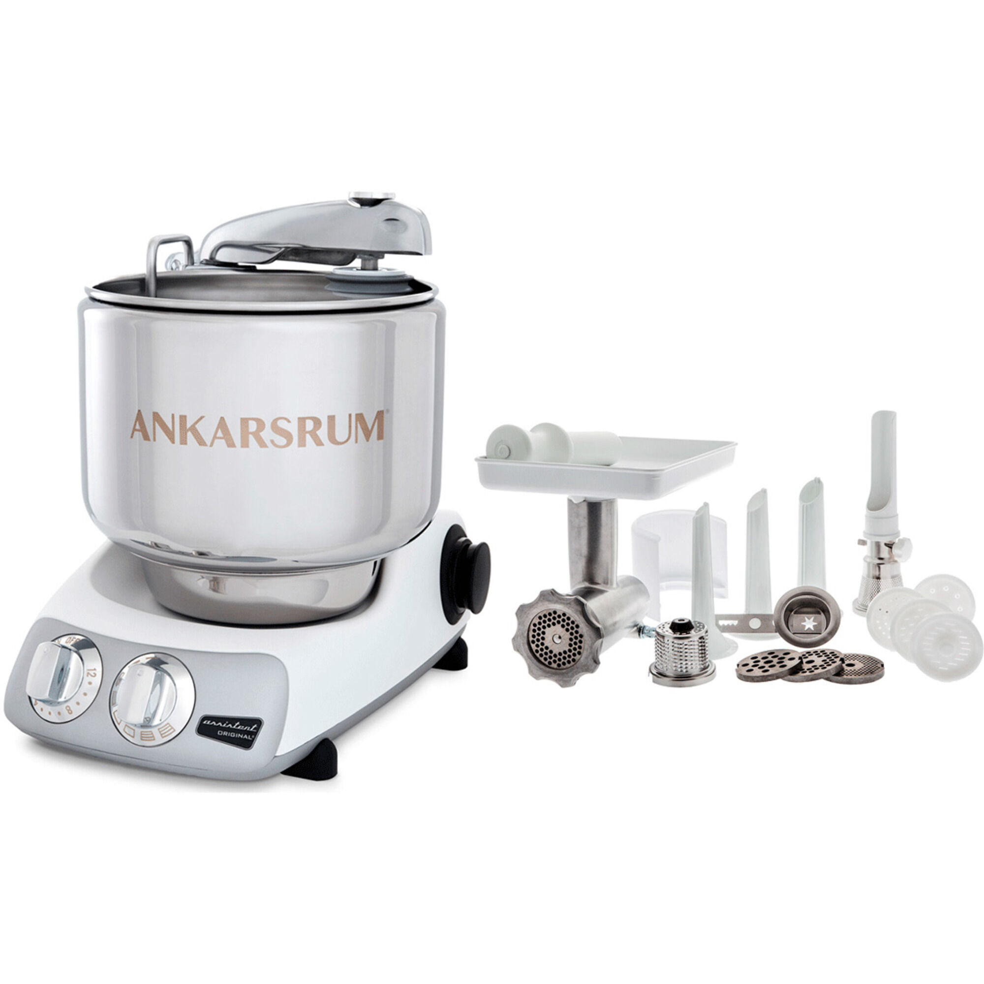 Ankarsrum Assistent Akm 6230 Røremaskine   Komplet Kødhakker  Glossy White