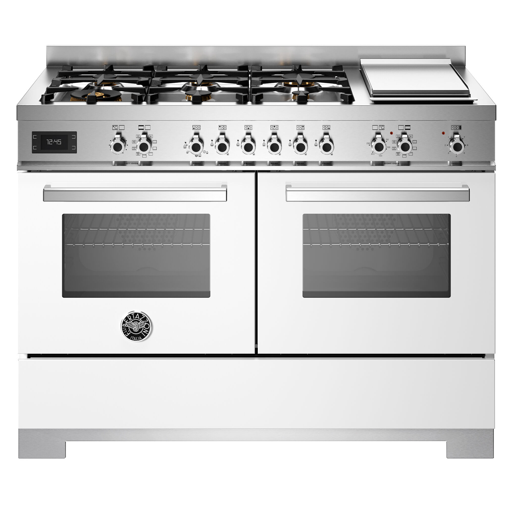 Bertazzoni Pro126g2ebit2 Professional Gaskomfur 120 Cm Med   Brændere  Elektrisk Stegebord Og   Ovne  Hvid