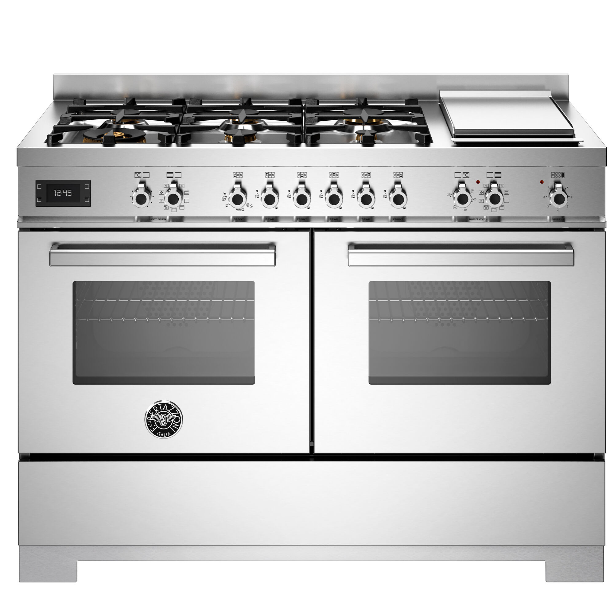Bertazzoni Pro126g2ext2 Professional Gaskomfur 120 Cm Med   Brændere  Elektrisk Stegebord Og   Ovne  Rustfrit Stål