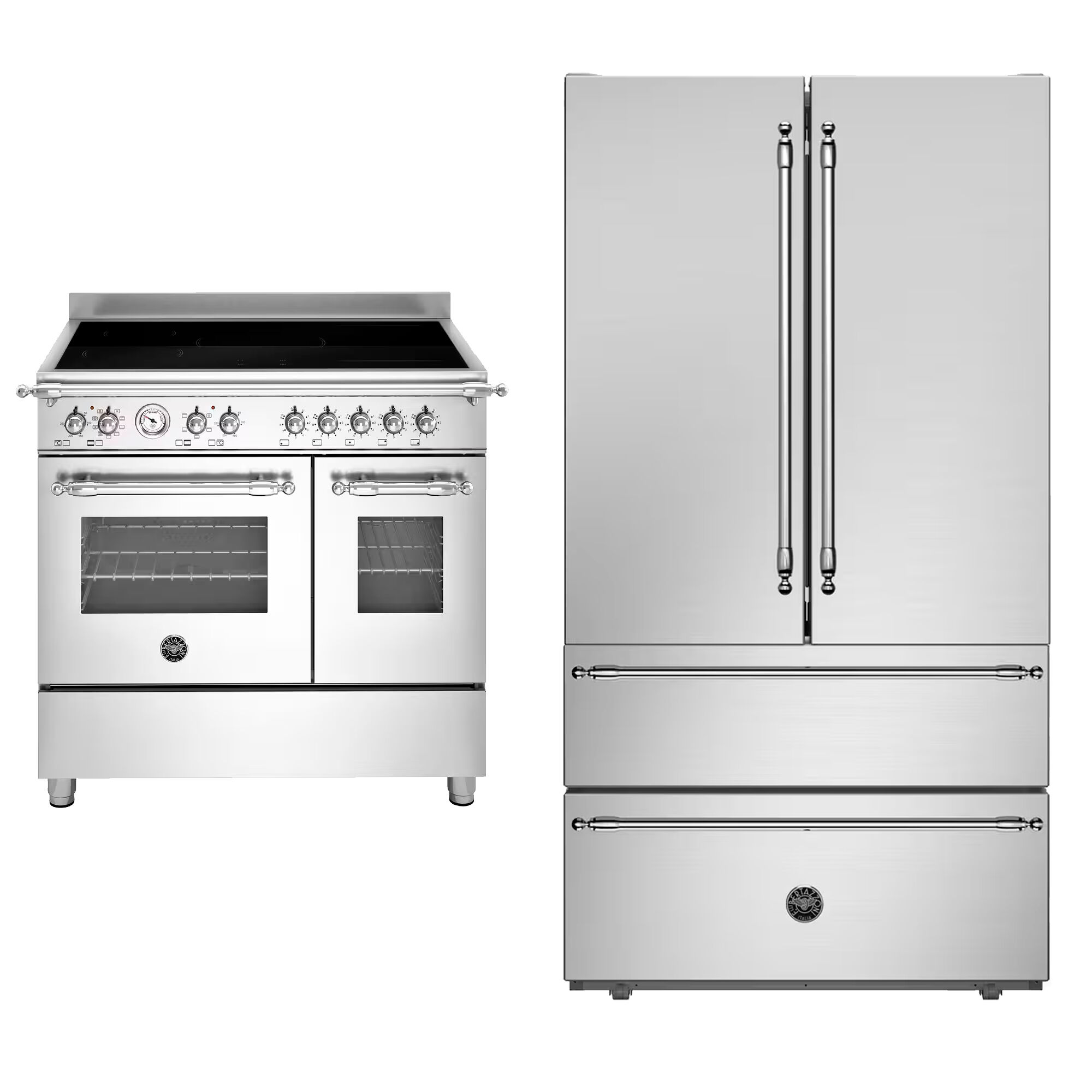 Bertazzoni Ref904ffnxtc Heritage Side-by-side Køle- Fryseskab Med Ismaskine   Her95i2exc2 Heritage Rammeløst Induktionskomfur 90 Cm    Zoner    Ovne  Rustfrit Stål Mat Sort