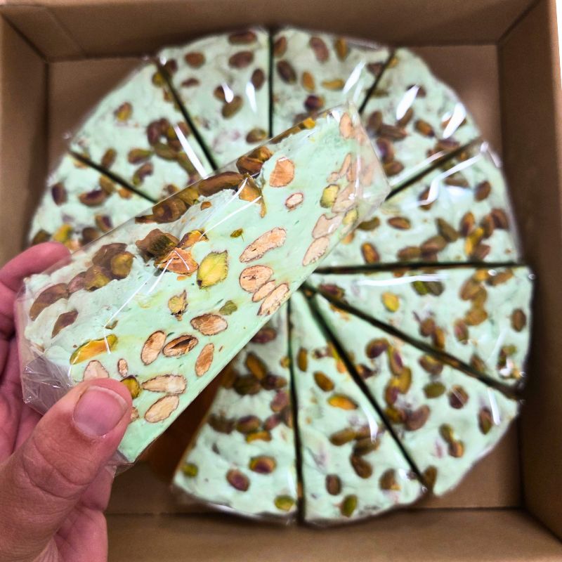 Blød Italiensk Torrone Med Pistacienødder Fransk Nougat