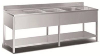 Bord   Rustfri Stål  Med   Vaske  Hylde Samt Fri Bordplads Til Begge Sider Af Vaskene For Vaskene 700mm   1700     700     850 Mm