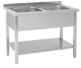 Bord   Rustfri Stål  Med   Vaske Og Hylde   1600     600     850 Mm